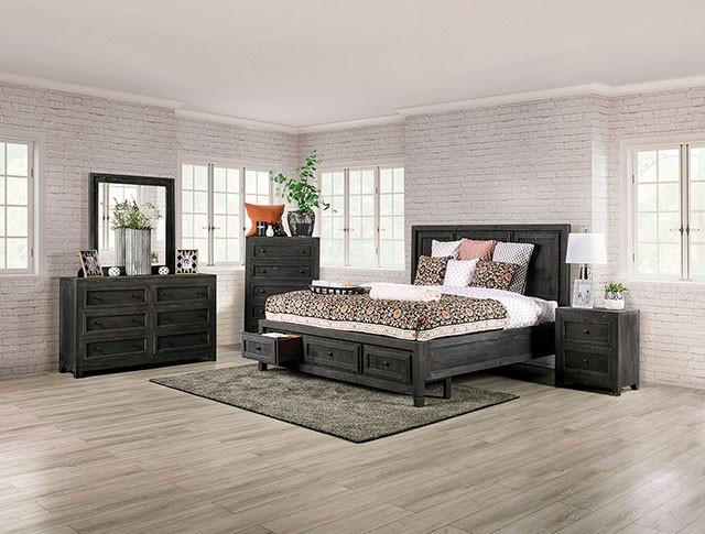 Rustic Charcoal Solid Wood Queen Bedroom Set 5pcs FOA EM7074DG Oakridge