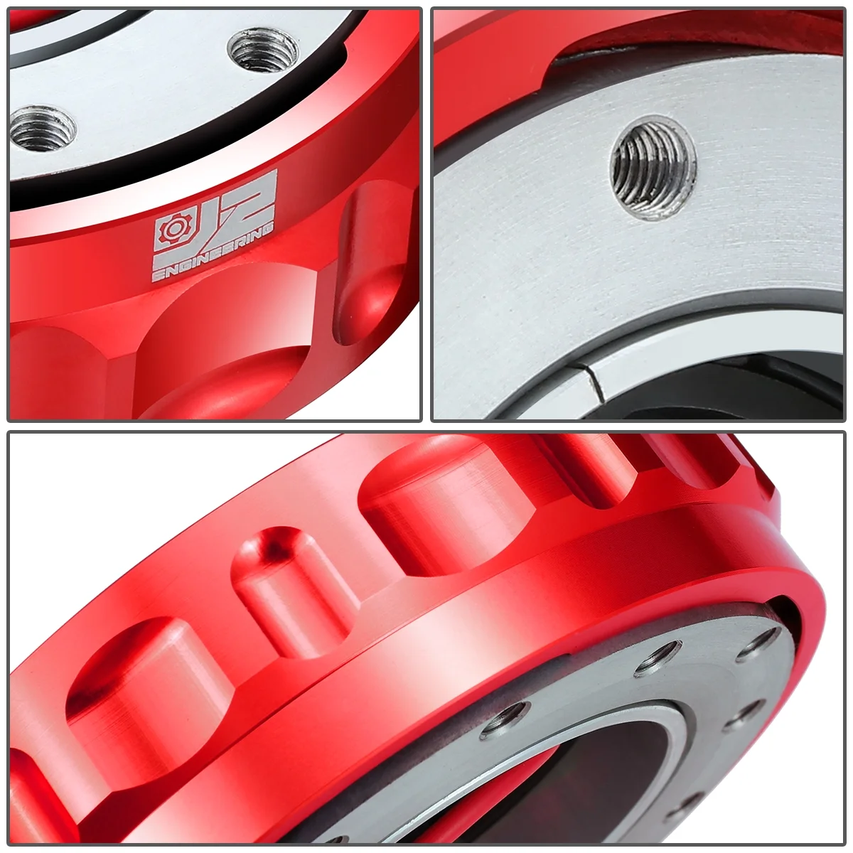 J2 Engineering J2-QR-ZTL-9070-RD Universal Fits 6 Bolt 70 / 74mm Steering Wheel Quick Release Hubs Adapter Red