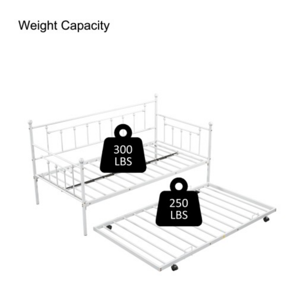 Daybed with Trundle LIGHT GREY + Metal