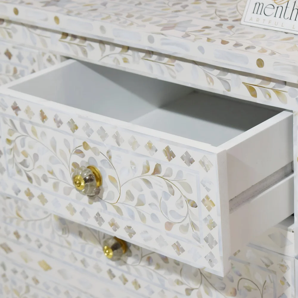 Elegant Seven-drawers Mother of Pearl white Dresser