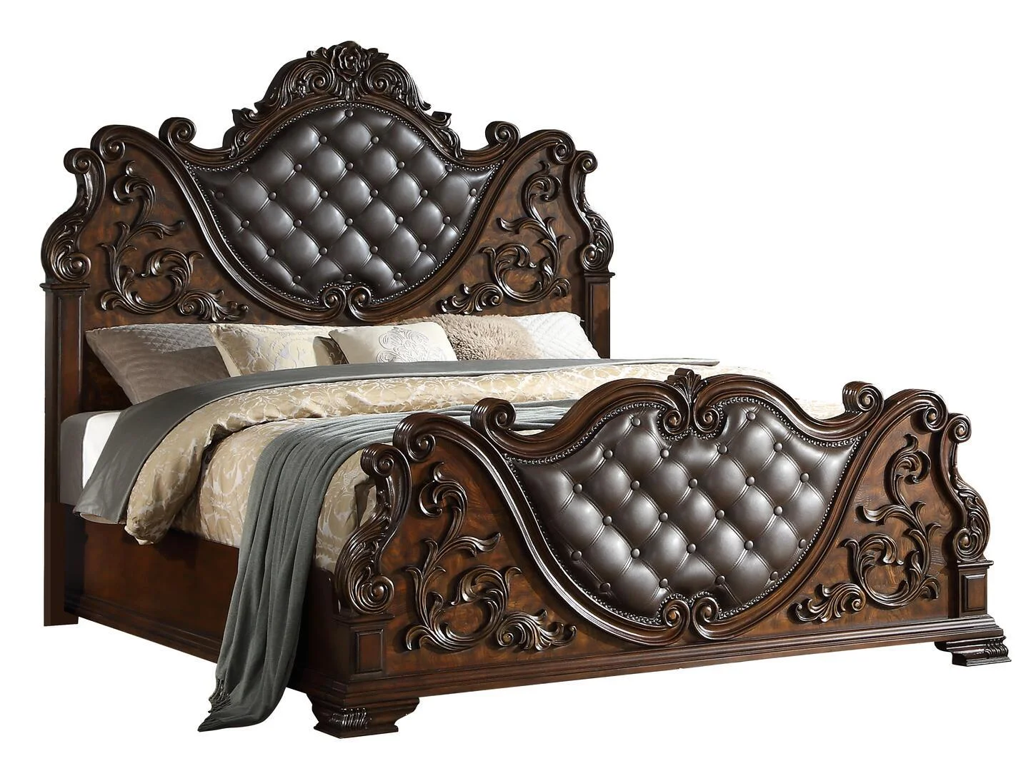Cherry Finish Wood King Bed Set 6Pcs Traditional Cosmos Furniture Santa Monica