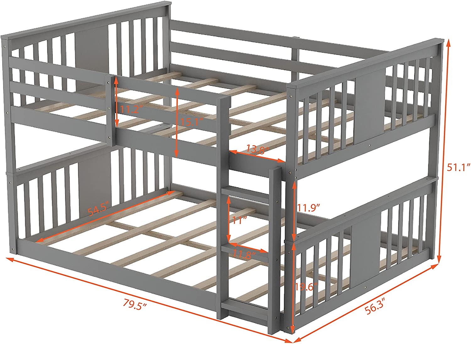 Over Low Buk Bed With Headboard Ad Footboard, Woode Buk Bed With Ladder, For Toddlers Kids Boys Girls - Gray