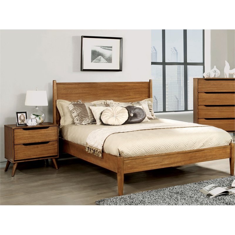 FOA Belkor 2-Piece Oak Solid Wood Bedroom Set - King + Nightstand