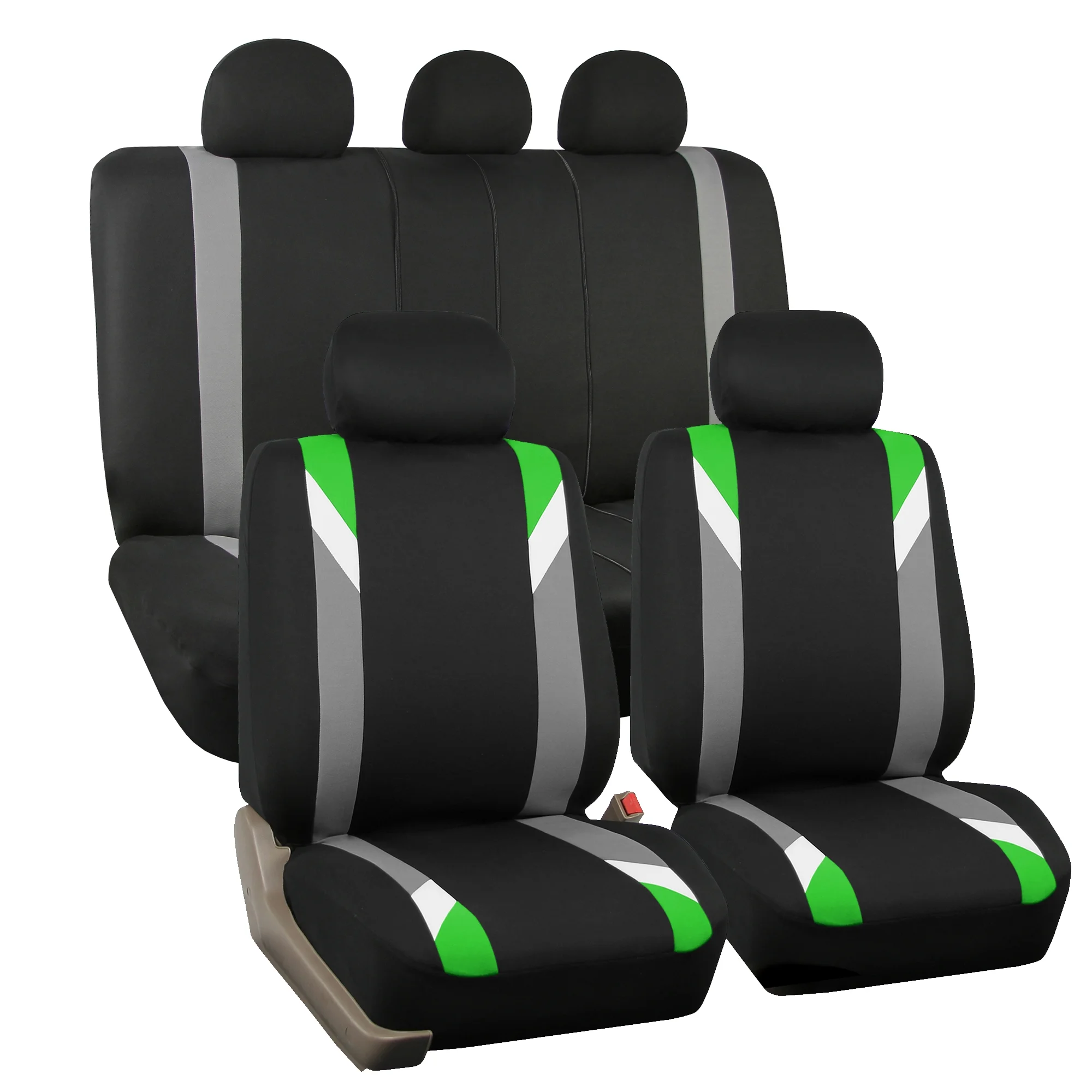 FH Group Premium Modernistic Car Seat Covers Combo, Full Set with Leather Steering Wheel Cover, Green Black