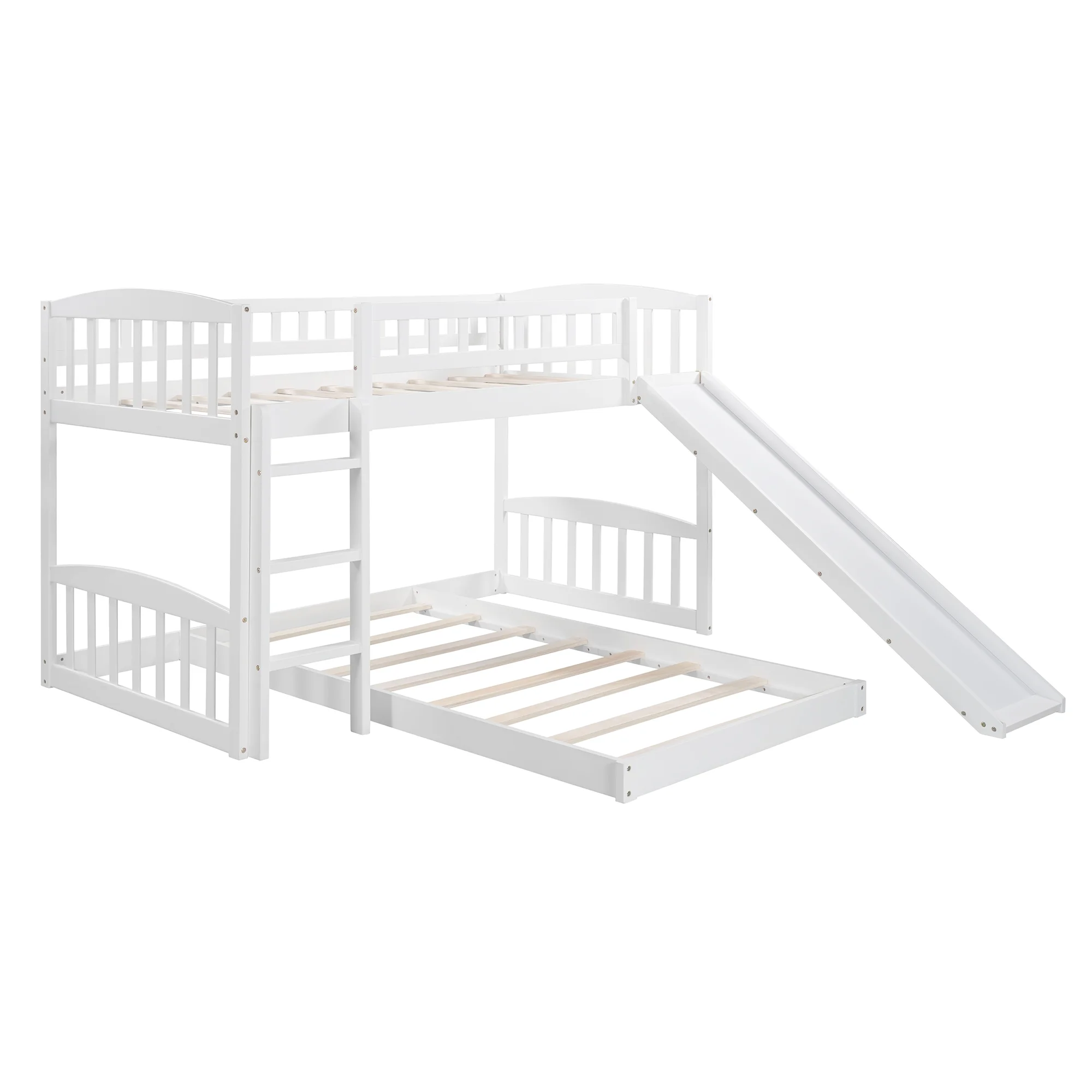Nestfair White Twin over Twin Bunk Bed with Slide and Ladder