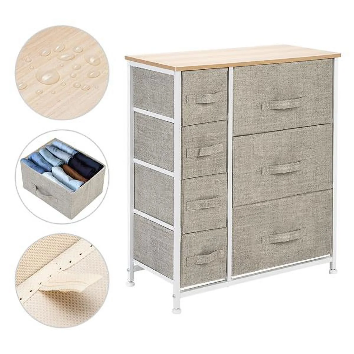 Dresser with 7 Drawers - Furniture Storage Tower Unit for Bedroom, Hallway, Closet, Office Organization - Steel Frame, Wood Top, Easy Pull Fabric Bins, Linen / Natural