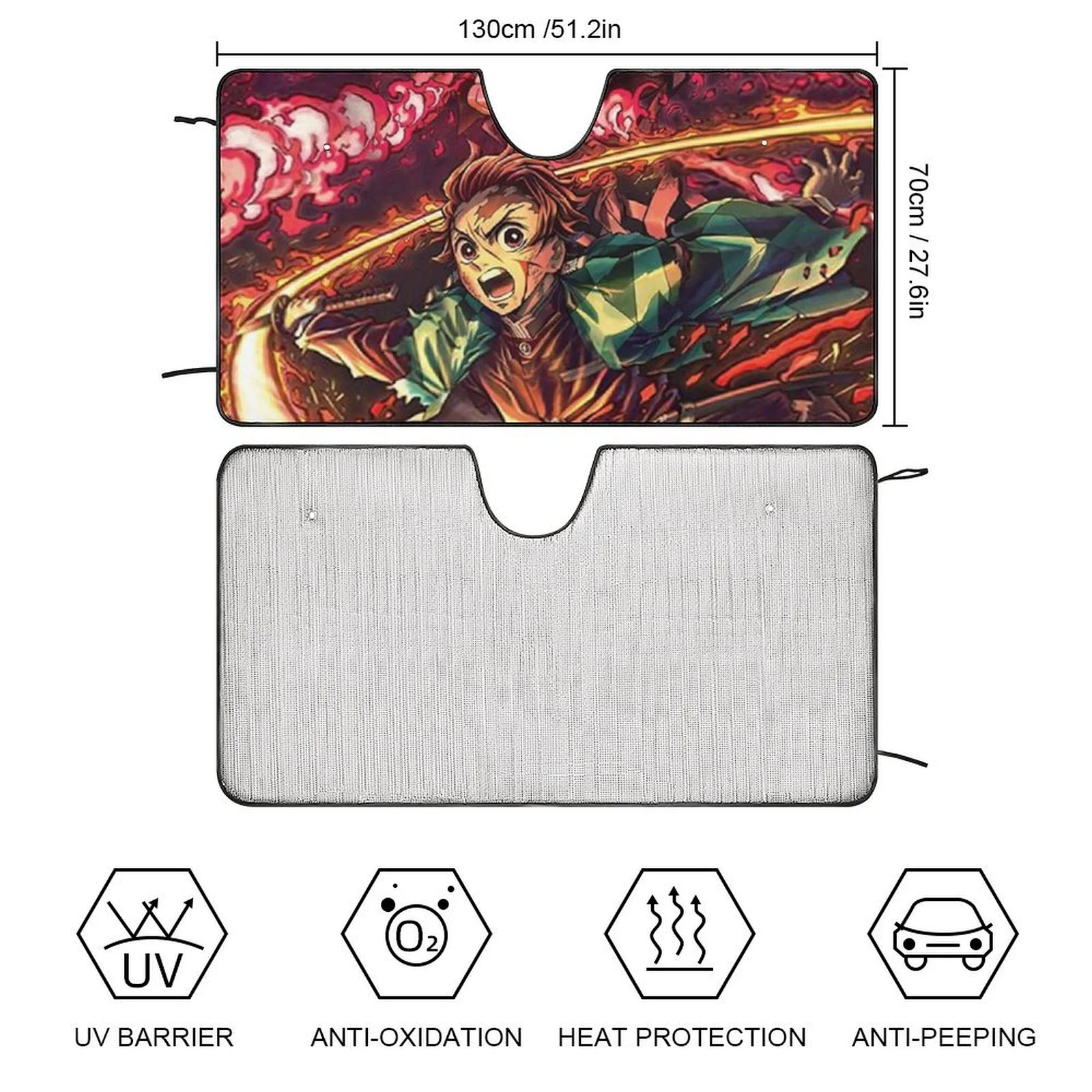 Demon Slayer Nezuko Tanjiro Car Windshield Sunshade Accessories Umbrella Foldable Reflective Sun Visor Front Window Cover Protector
