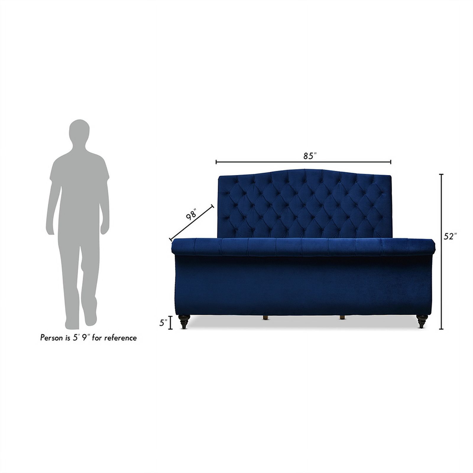 Maklaine King Bed Frame with Headboard & Footboard Navy Blue Velvet