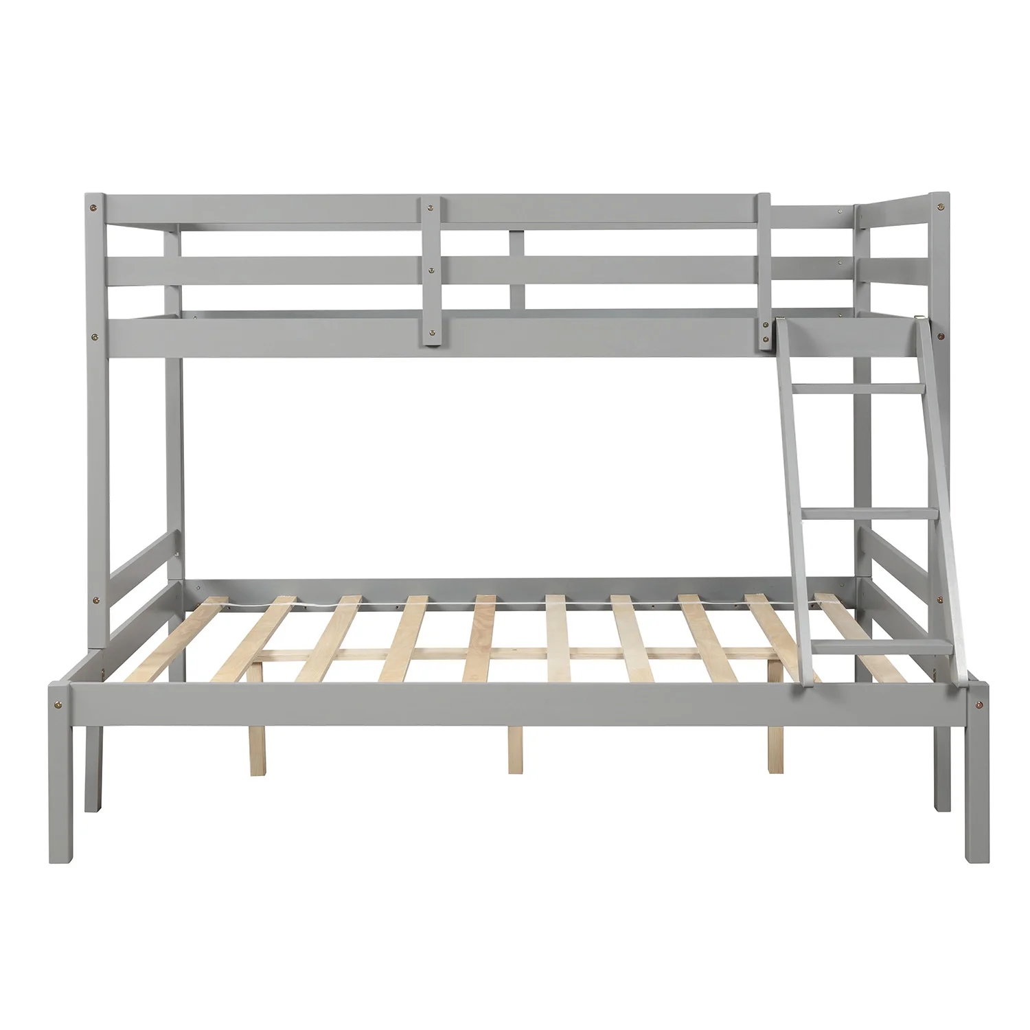 Twin Over Full Bunk Bed, Solid Wood Bunk Loft Bed Frame with Guardrail and Removable Ladder, Can be Separated into 2 Beds