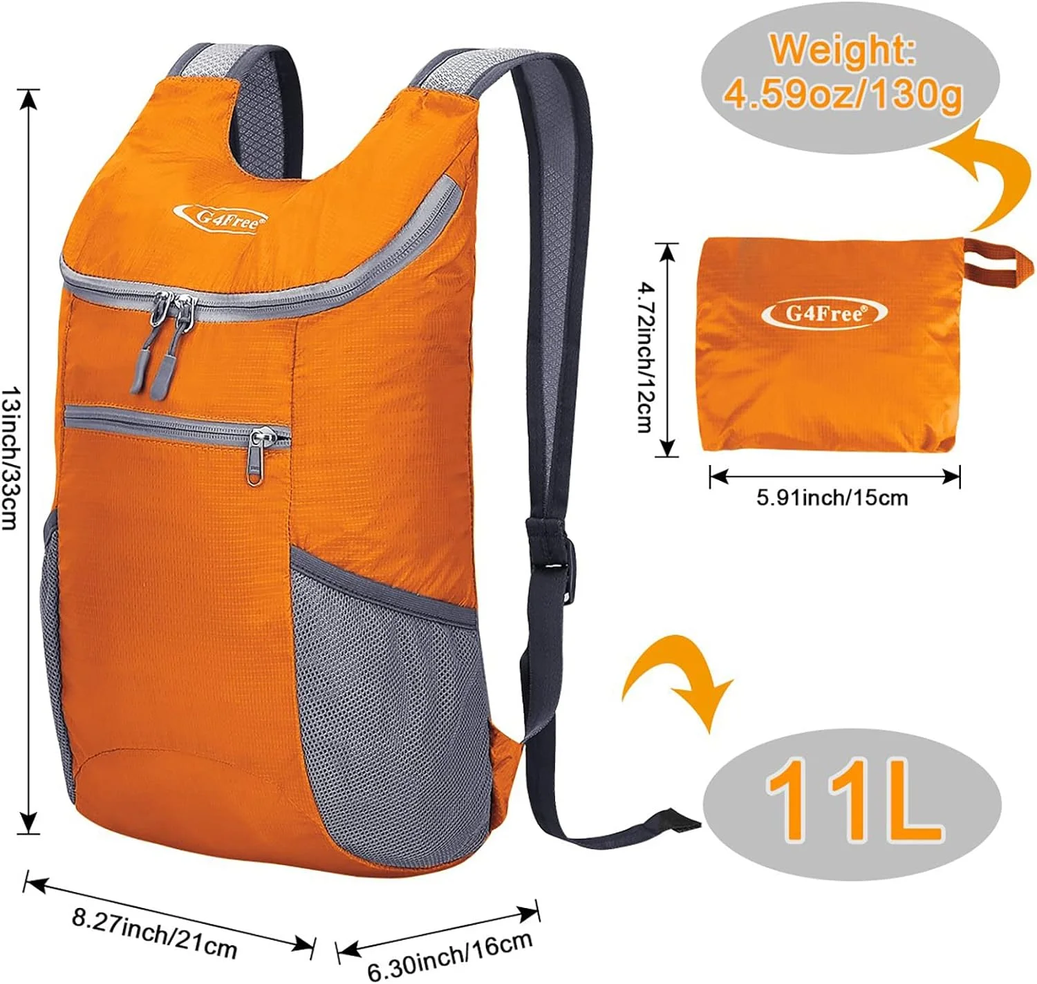 G4Free Lightweight Packable Hiking Backpack for Men Women Small Hiking Daypacks Foldable Shoulder Pack Casual Outdoor Bag 11L
