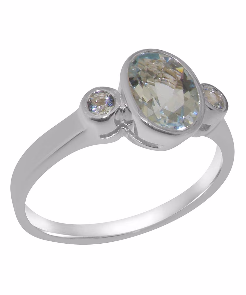 LBG British Made 18k White Gold Natural Aquamarine Womens Anniversary Ring - 33 size options - Size 10