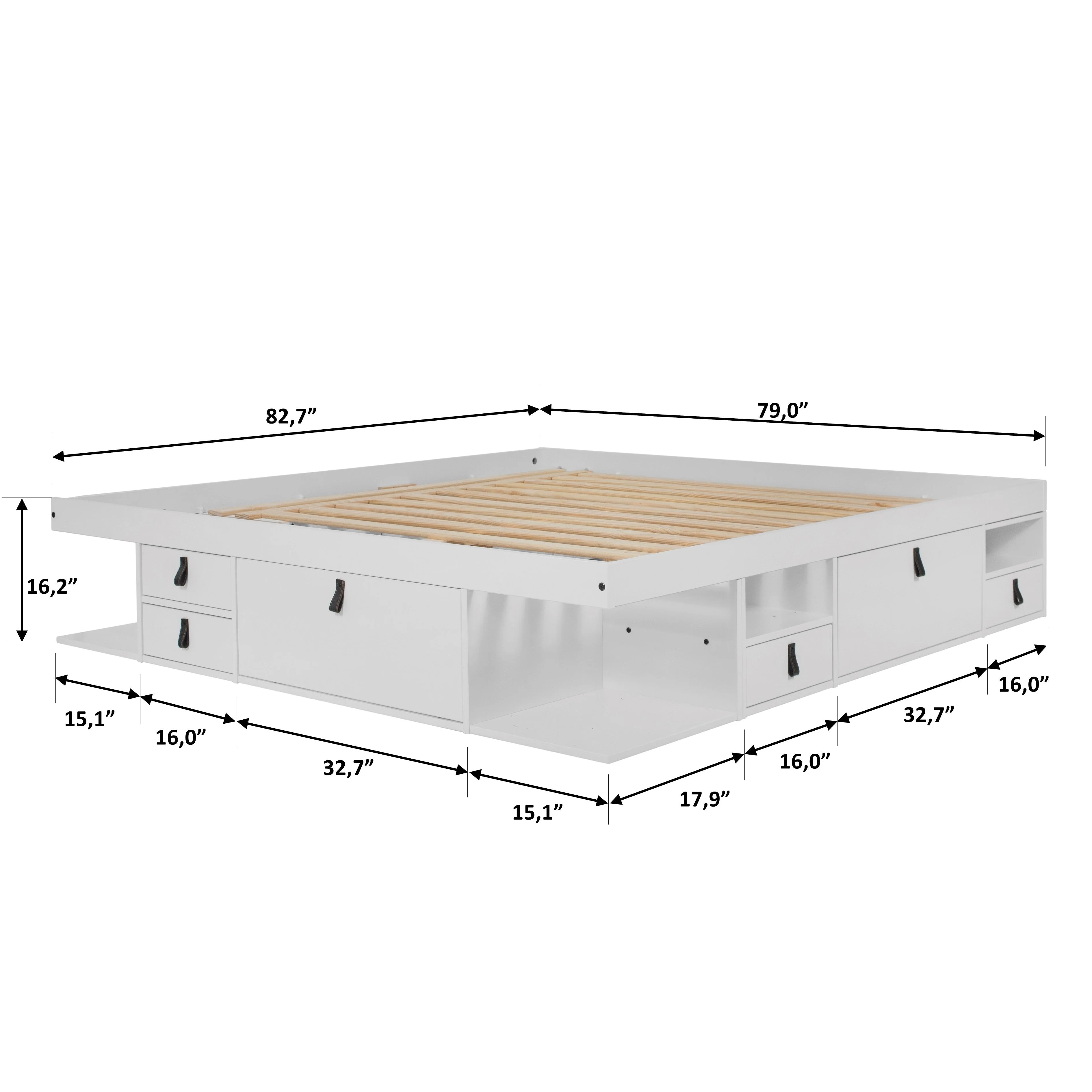Memomad Bali Storage Platform Bed with Drawers (King Size, White)