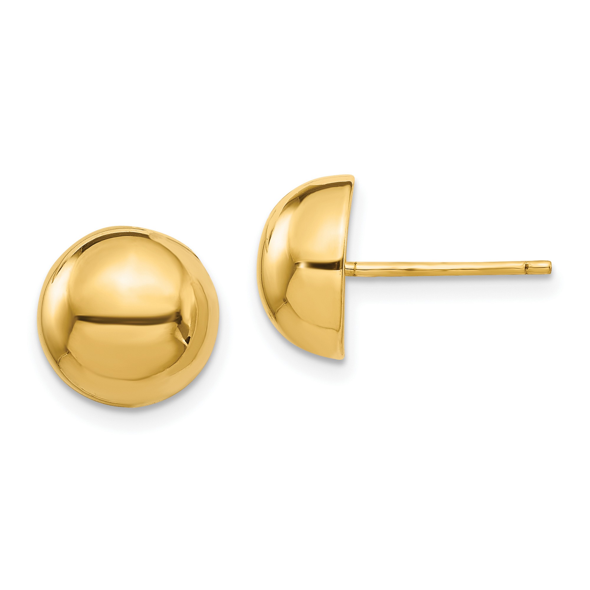Polished Button Half Ball Post Stud Earrings in Real 14k Yellow Gold 10 mm
