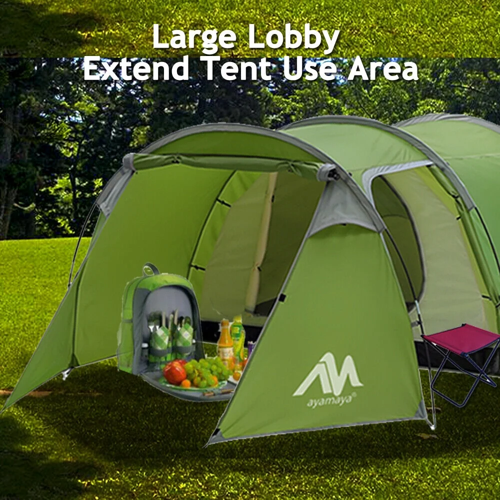 HOMEYA 3-4 Person Dome Camping Tent With Vestibule, 2 Room, Double Layer, Family Tunnel Tent, Green