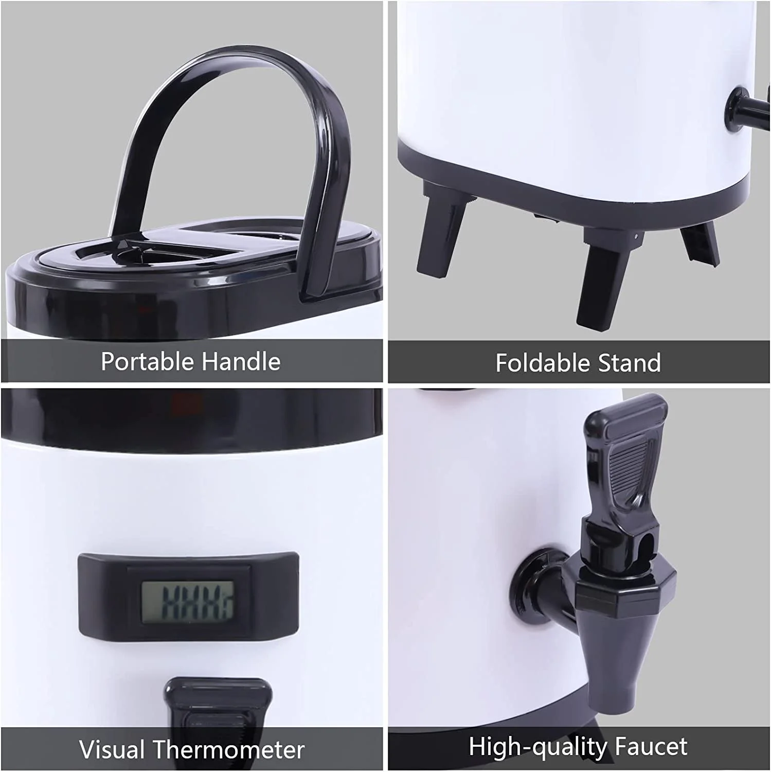 Miumaeov 6L 1.6gal 304 Stainless Insulated Beverage Dispenser Hot Cold Drink Dispenser