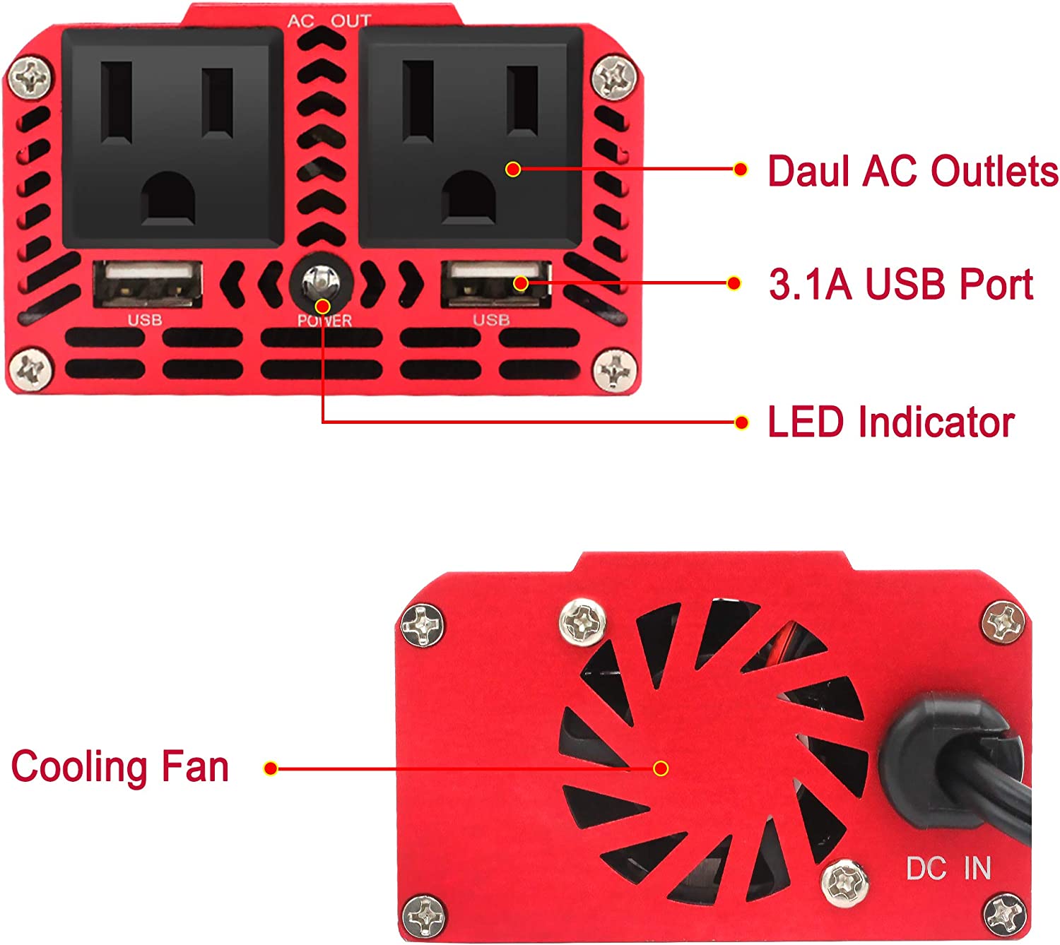 300W Power Inverter for Car DC 12V to 110V AC Car Inverter Converter with 3.1A Dual USB Charger Car Adapter
