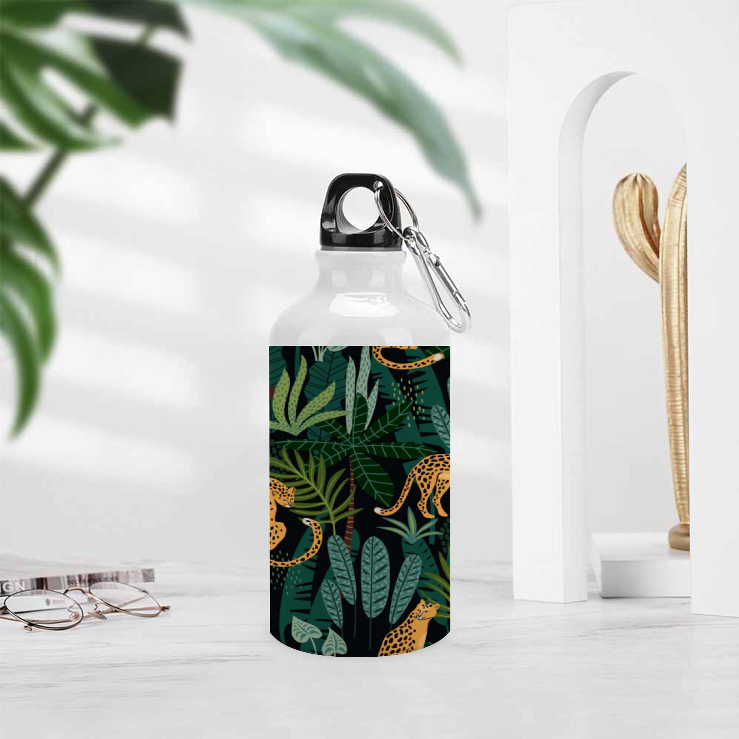 SKYSONIC 400ml Sport Aluminum Water Bottle,Leopards,Sport Multipack Leak Proof Easy Carry Travel Bottle with Twist Cap for Gym Hiking Camping Running Bike Outdoor