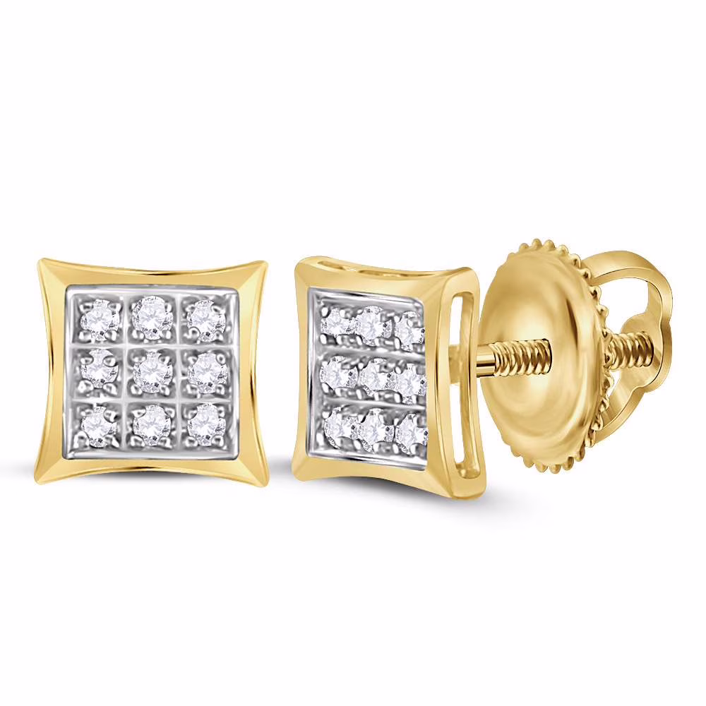 Women's Solid 10kt Yellow Gold Round Diamond Kite Cluster Earrings 1/20 Cttw