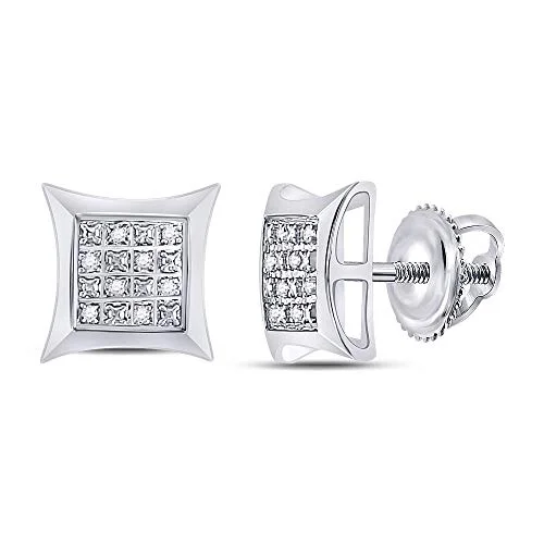Women's Solid Sterling Silver Round Diamond Square Kite Earrings 1/20 Cttw