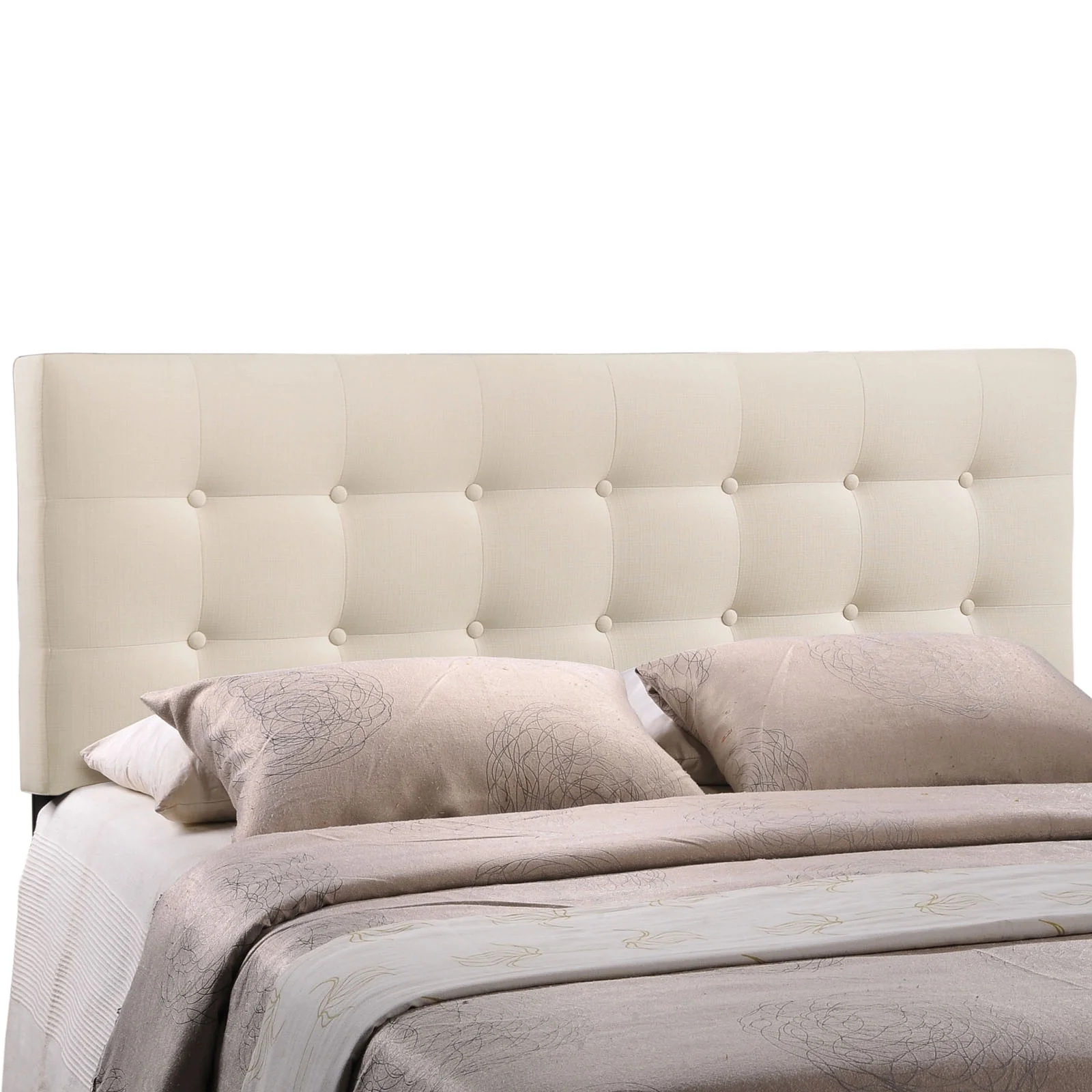 Modern Contemporary Full Size Fabric Headboard, Ivory Fabric