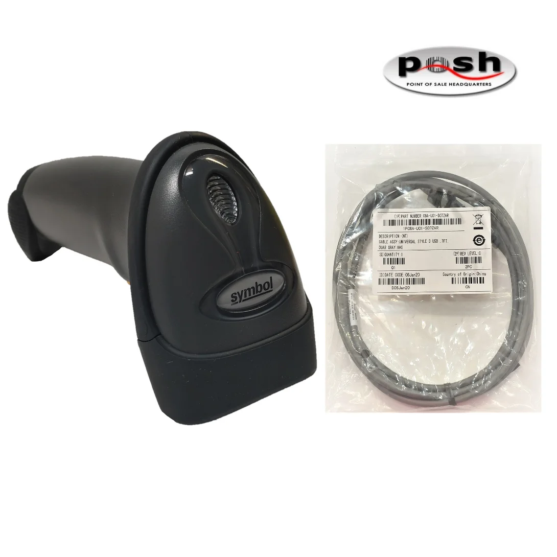 Motorola Symbol LS2208 -Black- P/N: LS2208-SR20007R with NEW Cable