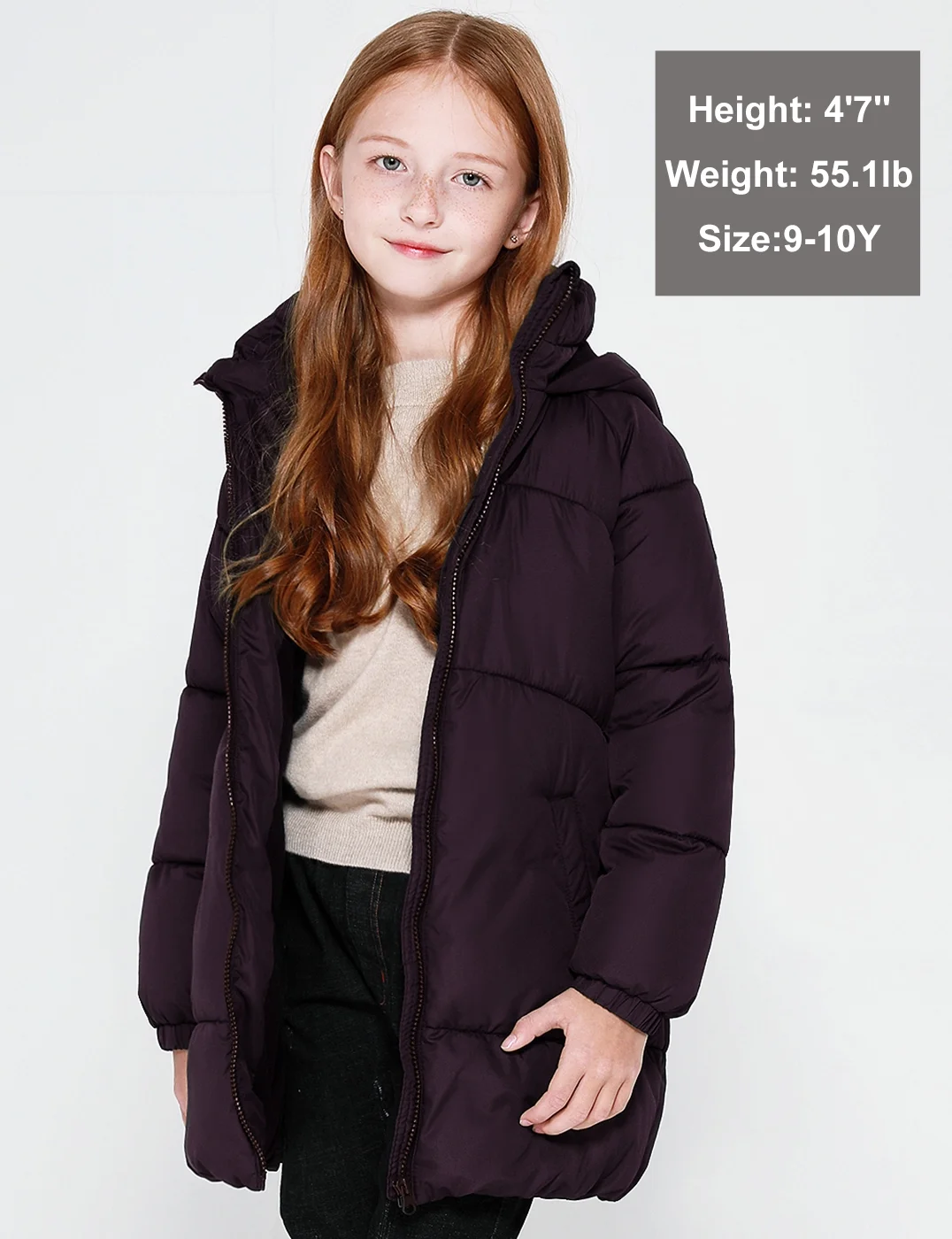 SOLOCOTE Girls Winter Coats Heavyweight Mediun Length Warm Jackets Down-like Cotton Wadding Outwear 3-14Y
