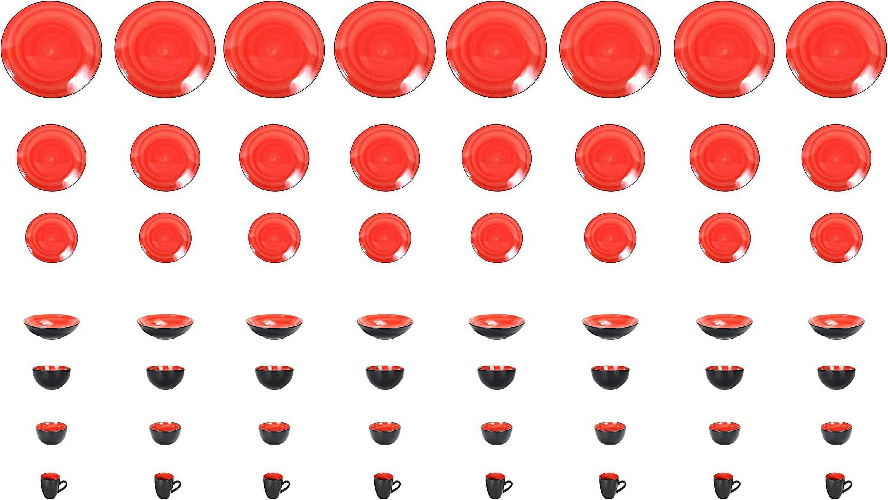 Stoneware Sonoma Dinnerware Set, Black + Speckled Spin Wash (56Pc Set, Red)