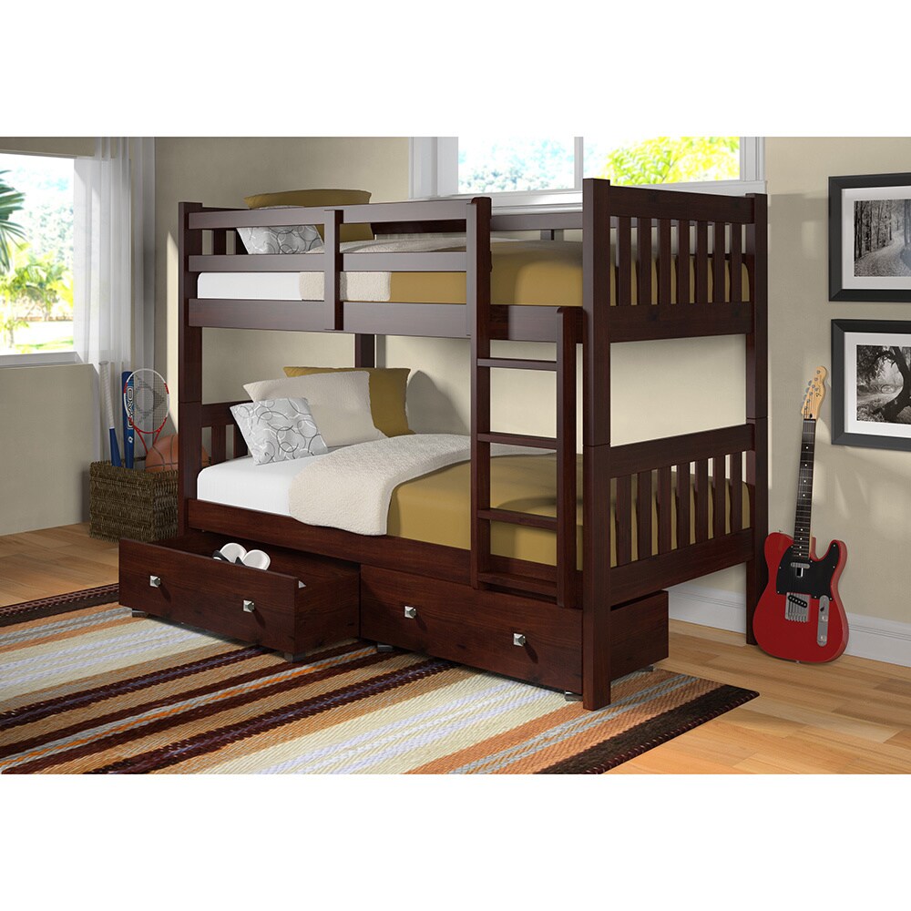Pivot Direct PD-1010-3CP-TT Twin Size Mission Bunkbed & Slat-Kits Mattress Ready - Dark Cappuccino