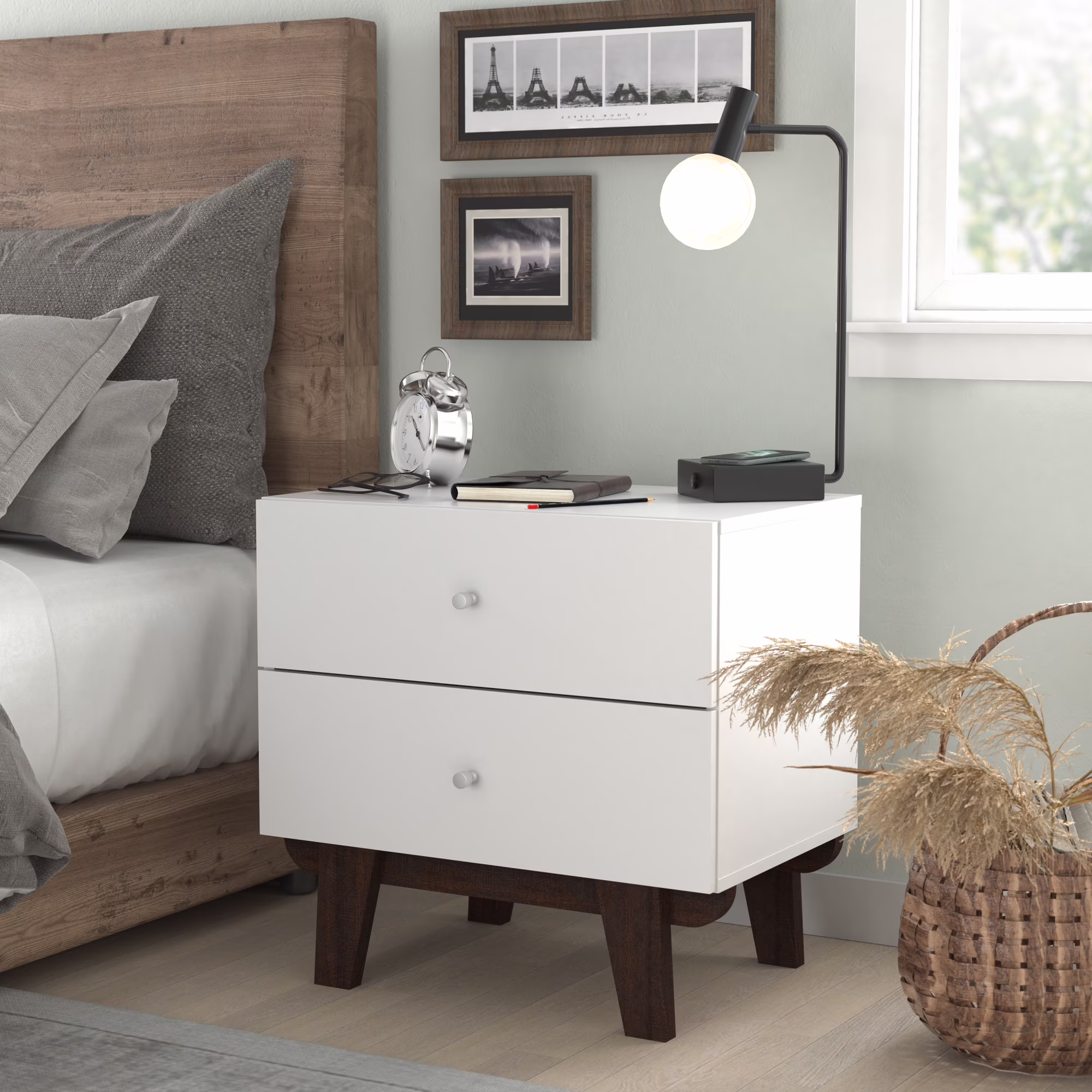 Kincaid Wood 2-Drawer Nightstand, Matte White, by Hillsdale Living Essentials