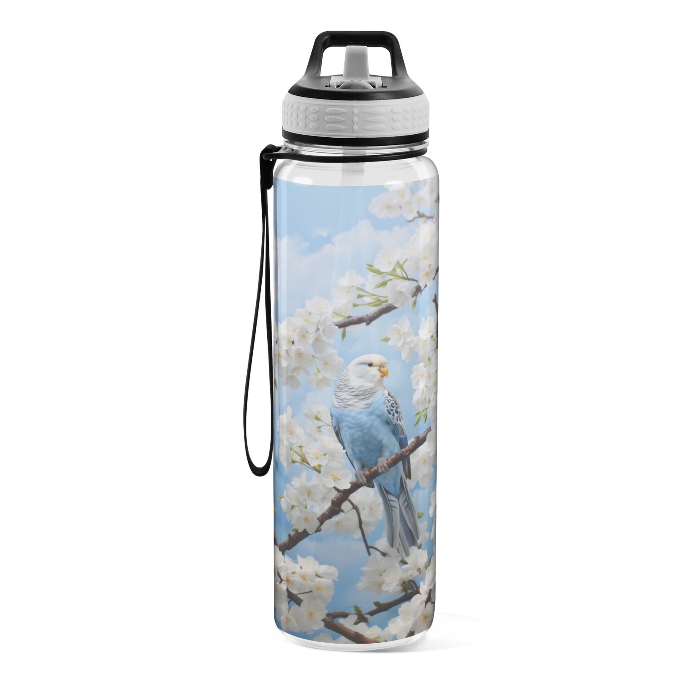 Parrot Floral Branch 32oz Water Bottles with Straw Tritan Leakproof Sports Bottle BPA Free Clear for Fitness Gym Swimming Cycling