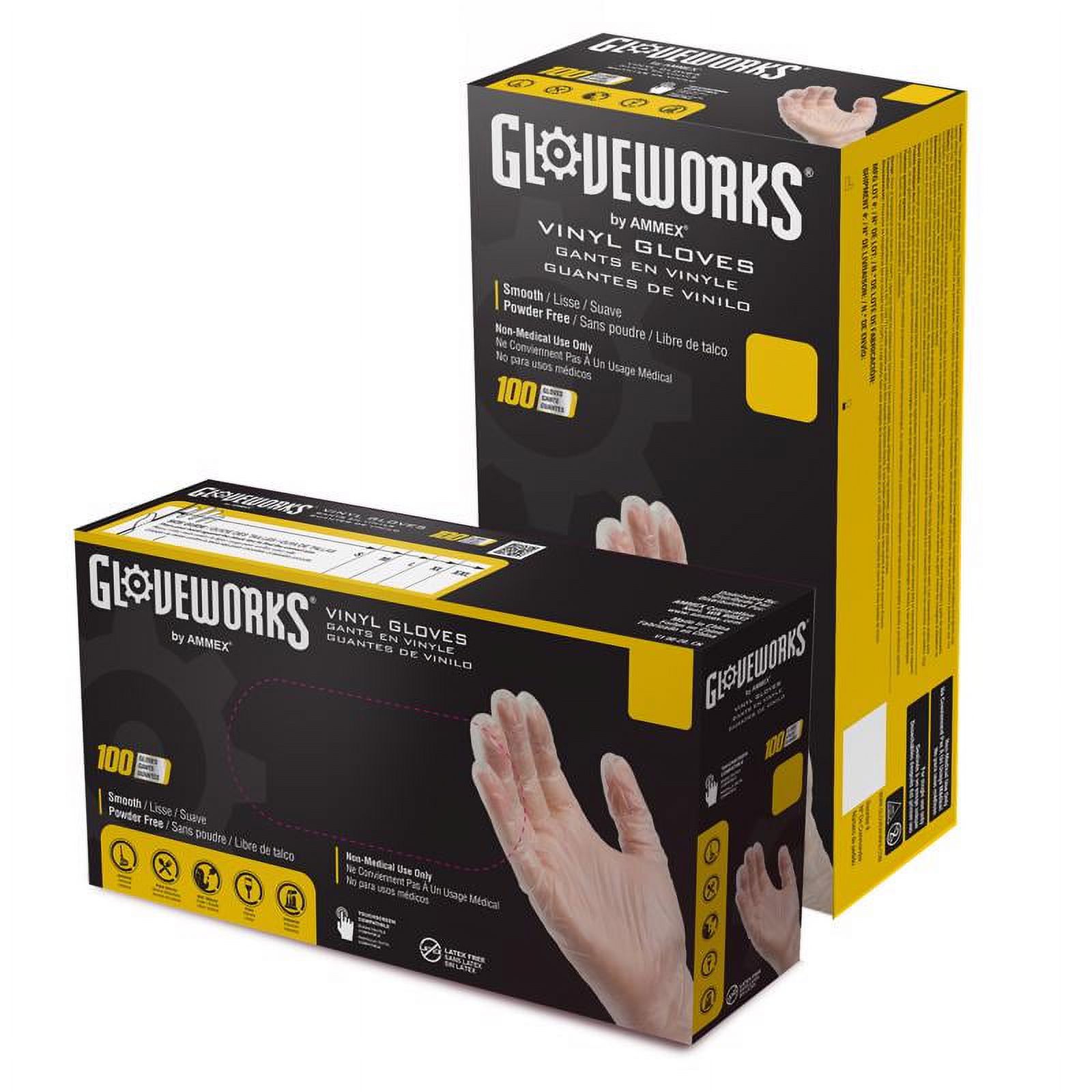 AMMEX Gloveworks Vinyl Disposable Gloves Large Clear Powder Free 100 PK