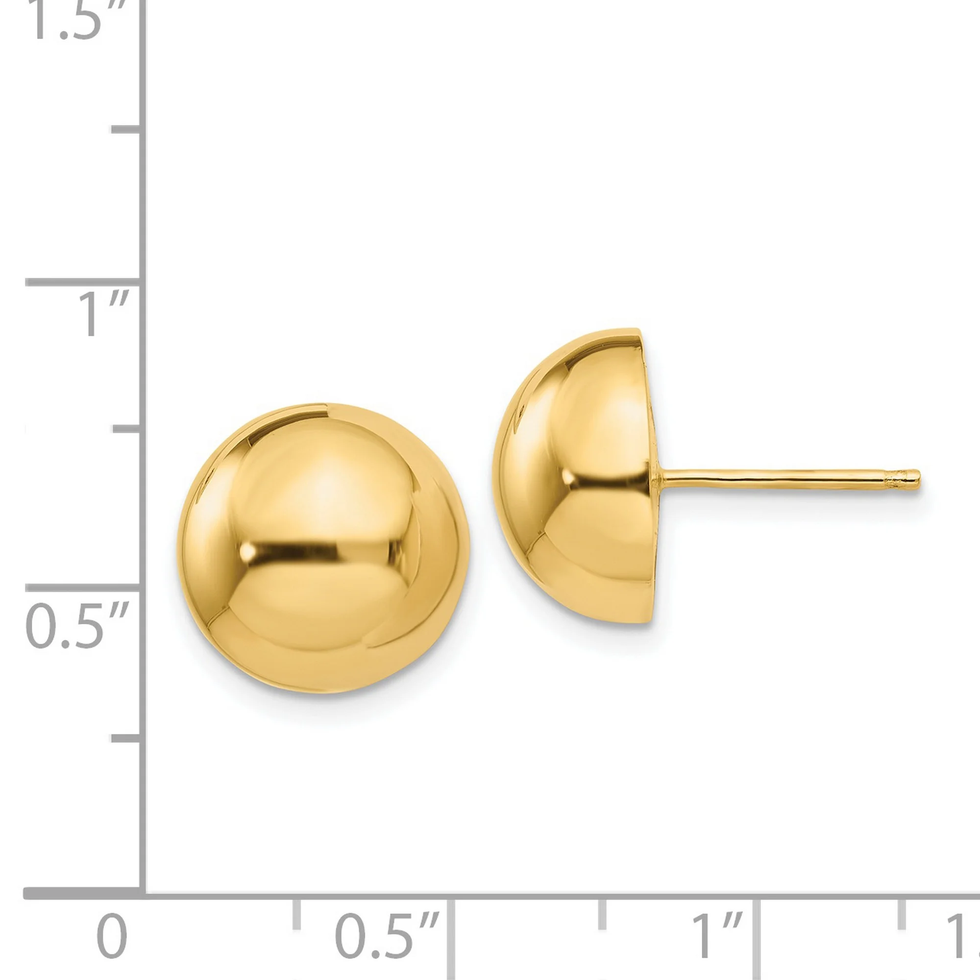Polished Button Half Ball Post Stud Earrings in Real 14k Yellow Gold 12 mm