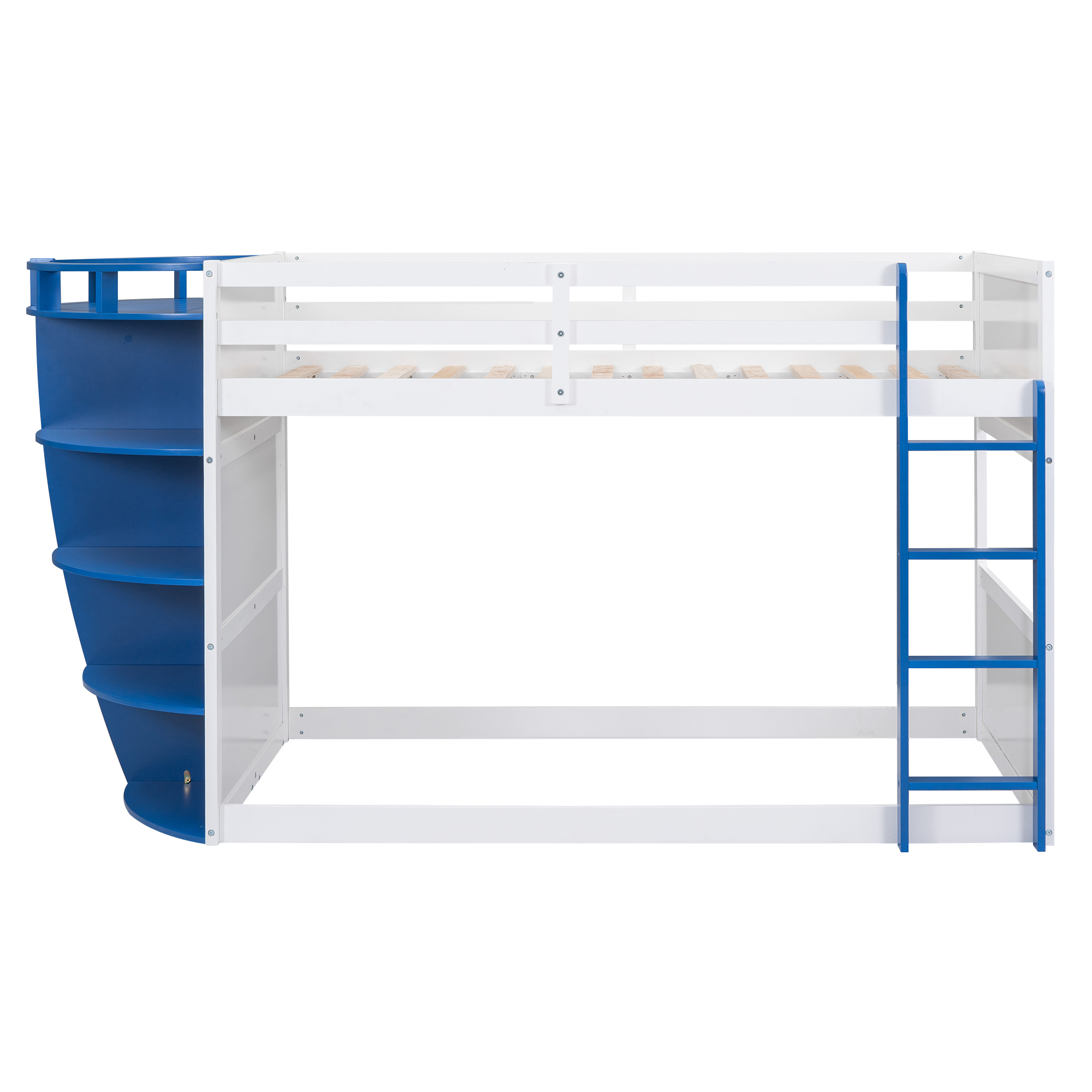 Nestfair Blue Twin over Twin Boat-Like Shape Bunk Bed with Shelves