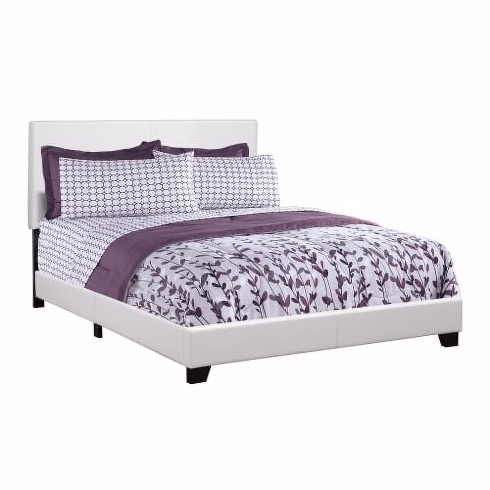 Monarch Specialties Queen White Faux Leather Bed