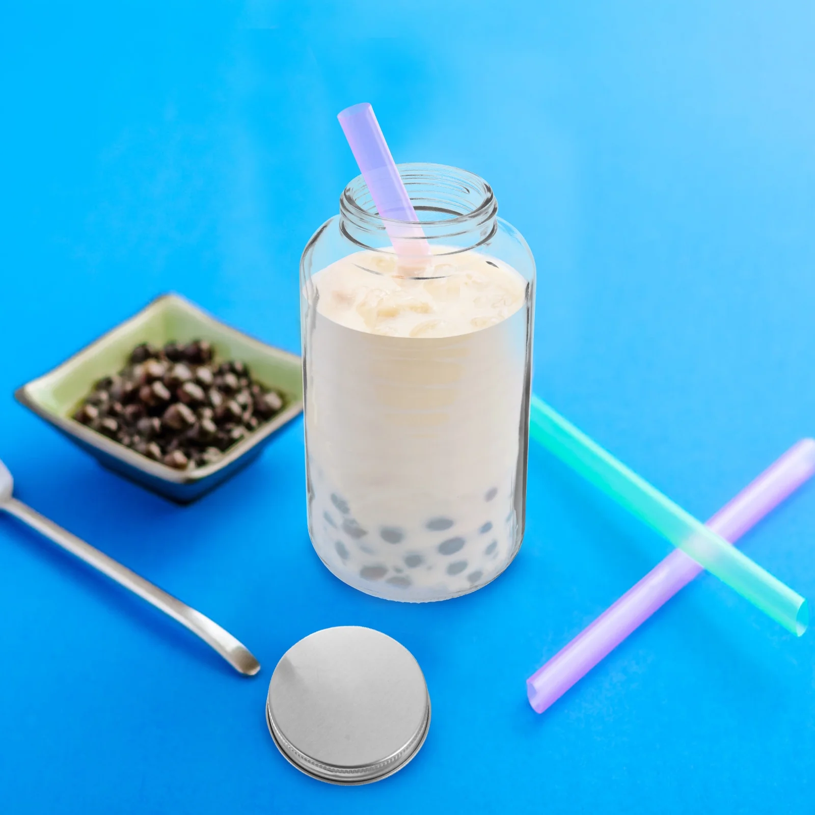 4Pcs 500ML Glass Milk Tea Water Bottles Transparent Juice Beverage Bottles