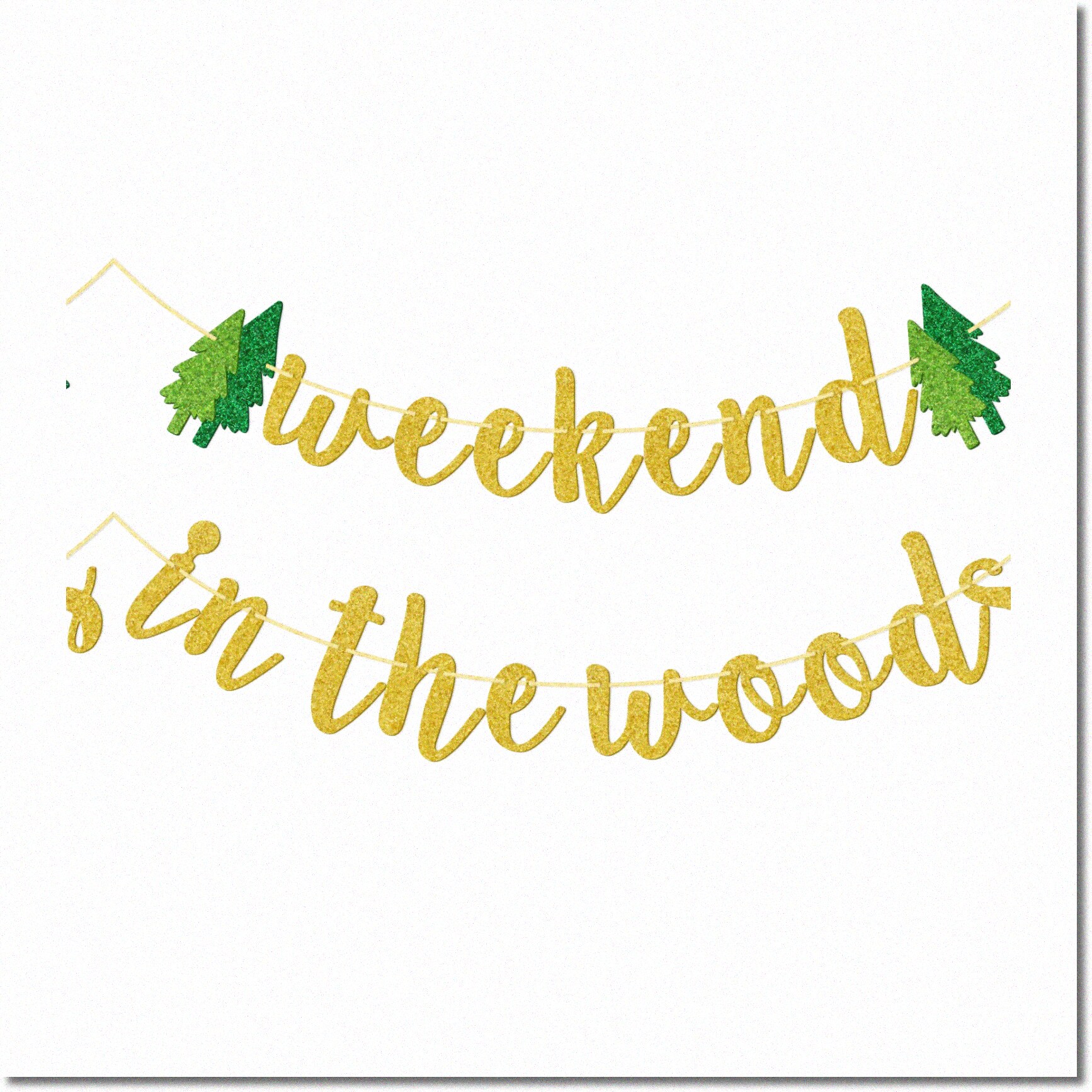 Glittering Woods Bachelorette Banner - Pre-Strung Camp Party Decor for Girls Weekend - Gold Glitter Glamping Bachelorette Party Supplies