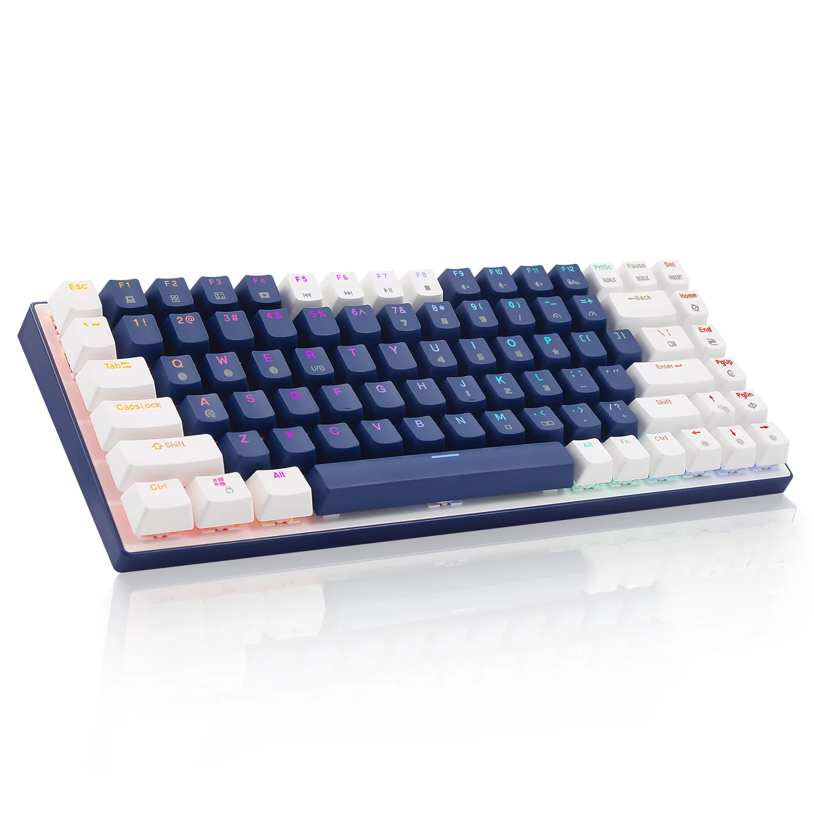 CQ84 Wireless Mechanical Gaming Keyboard, Compact 84 Keys, Programmable RGB Backlight, 60% Keyboard, Blue and White Keycaps for Ipad, Android/Windows Tablet, Desktop, PC Gamer(Blue Switch)