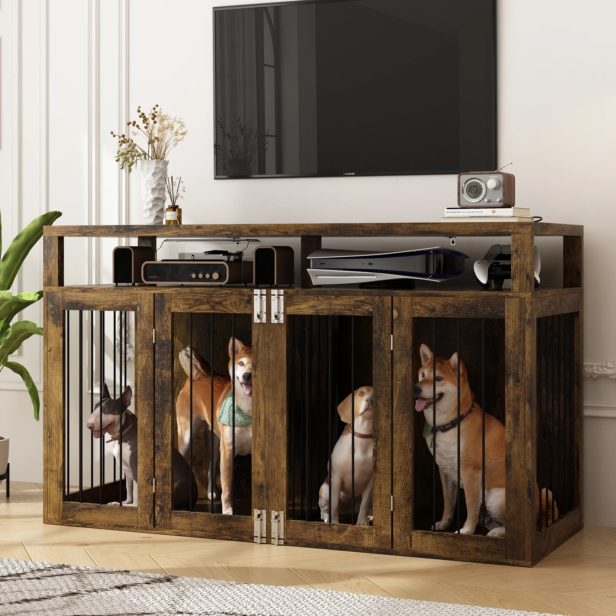 ChVans Large Dog Crate Furniture for 2 Dogs, 55
