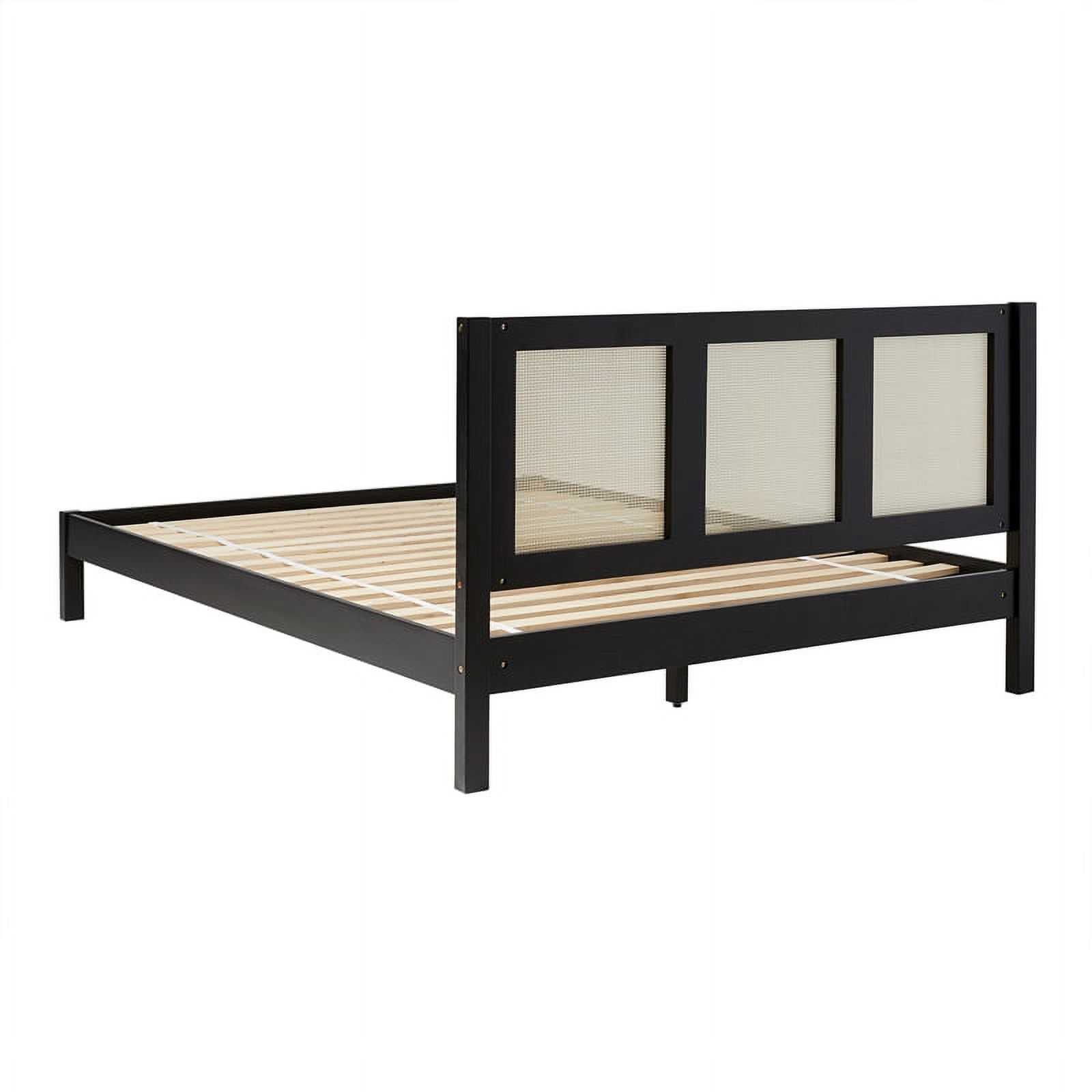 Pemberly Row Solid Wood Rattan Headboard Queen Bedframe - Black