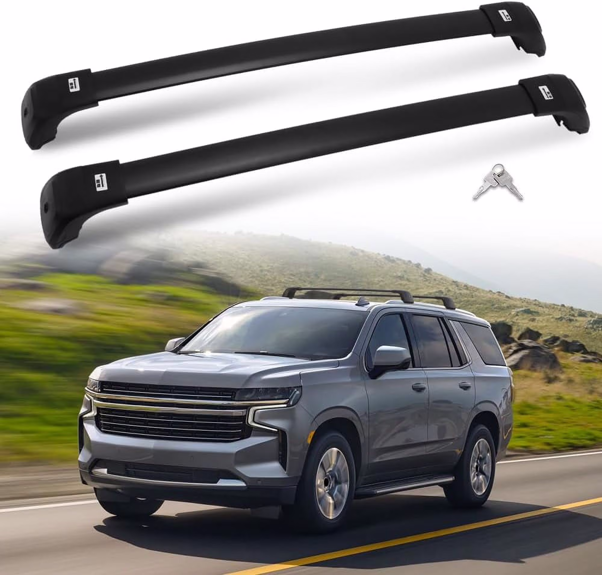 NIXFACE Upgraded 330 lbs Aluminum Lockable Cross Bar Fit for 2021-2024 Chevrolet Tahoe, Chevy Suburban, GMC Yukon & Yukon XL, Cadillac Escalade ESV Anti-Theft Roof Rack Crossbars Cargo Bar