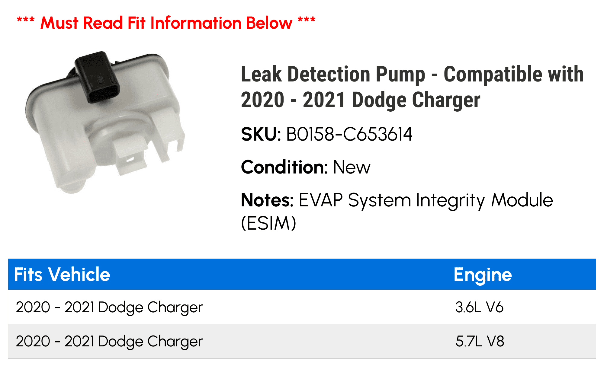 Leak Detection Pump - Compatible with 2020 - 2021 Dodge Charger