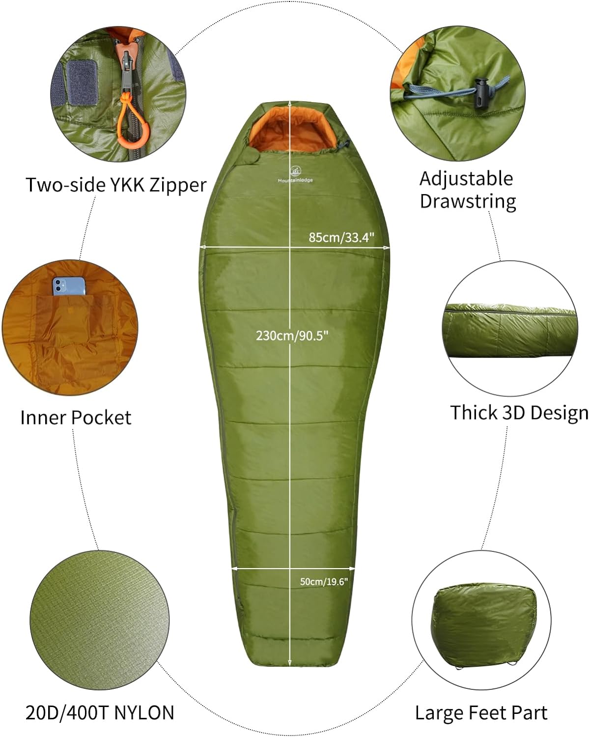 YGDU 3-4 Sleeping Bag 0 Degree F with Inner Pocket for Adult,Perfect for Backpacking,Traveling and Hiking,Including Free Stuff Sack