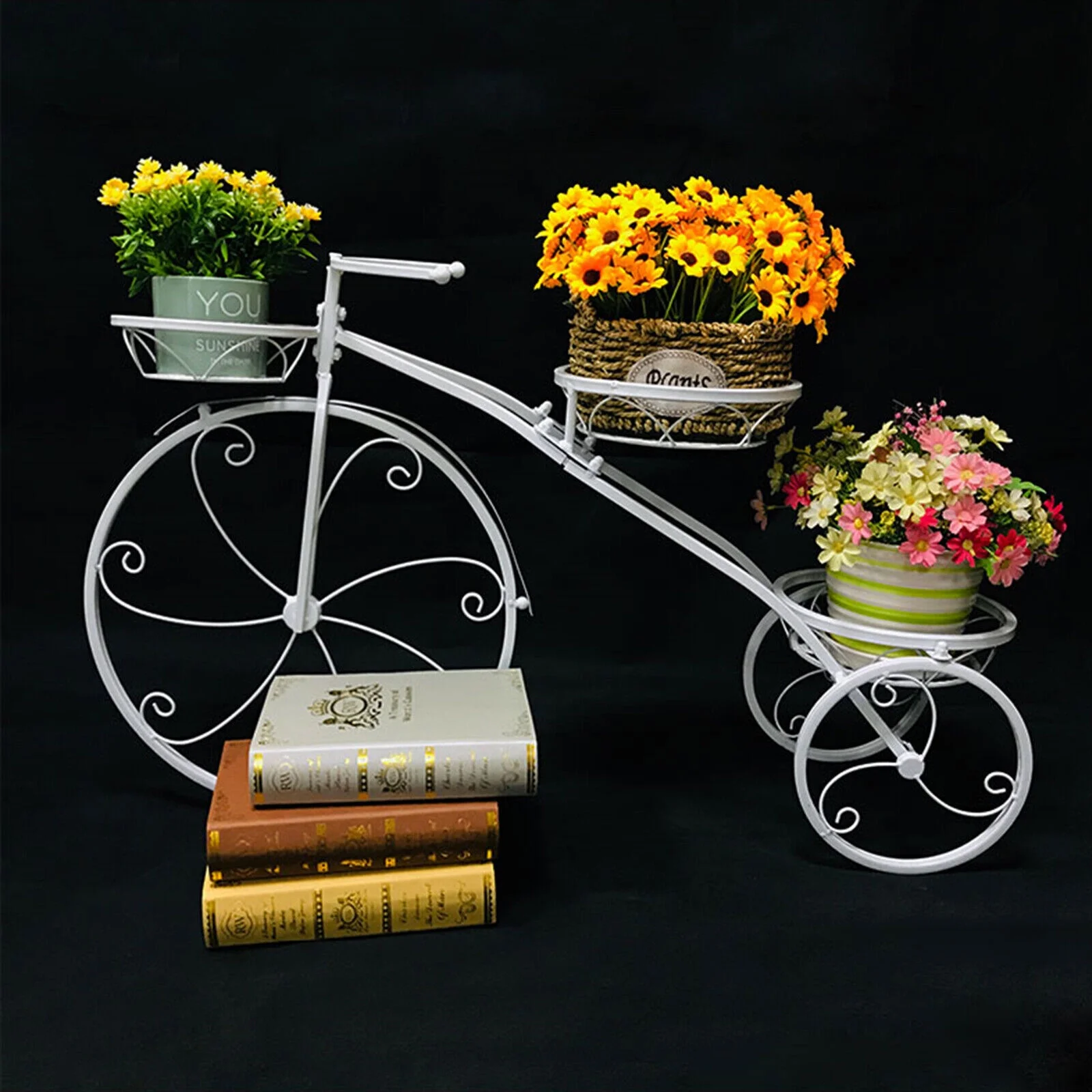 FETCOI Tricycle Plant Stand Flower 3 Pots Cart Holder Planter Rack Display Garden Patio