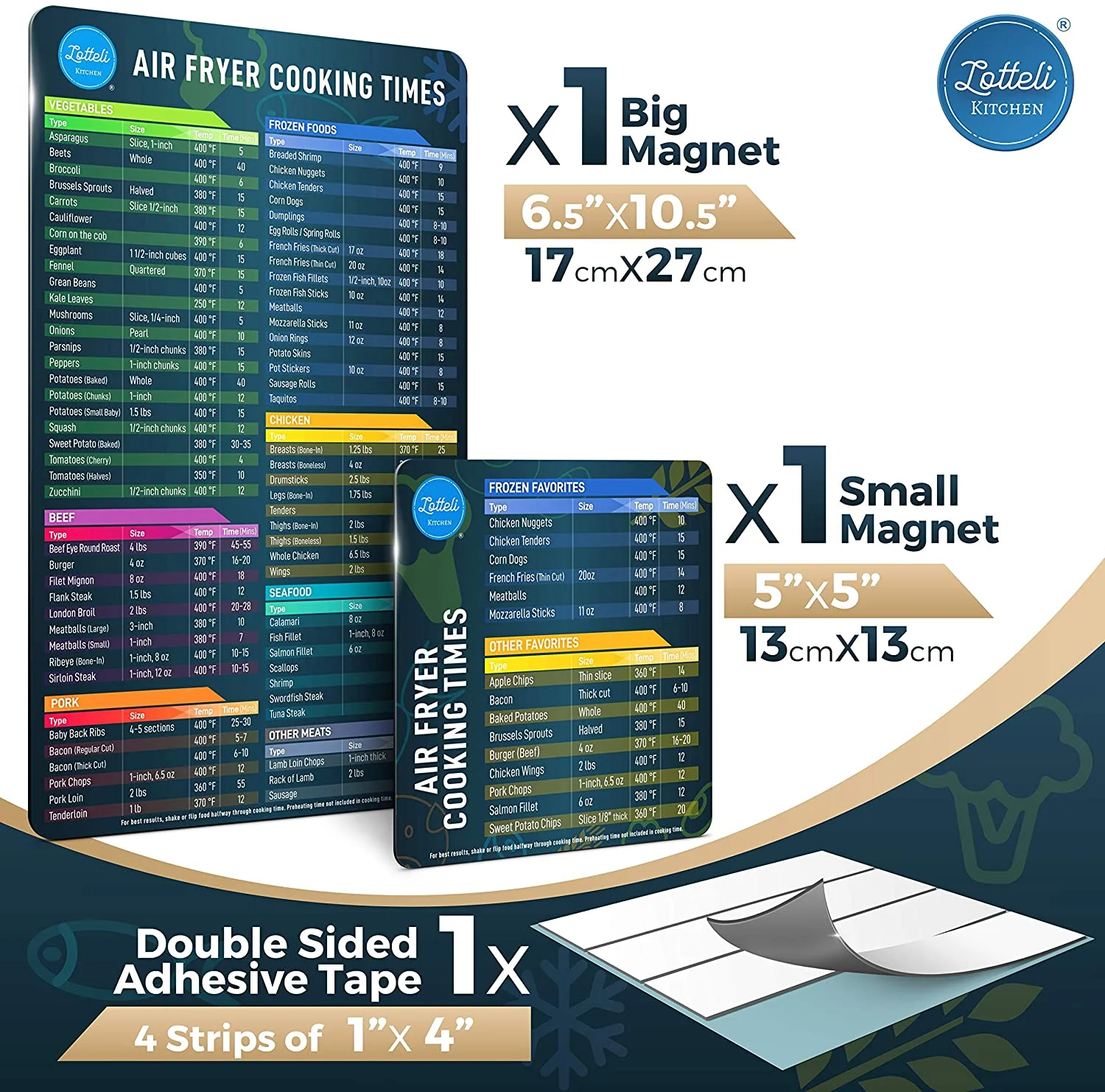 Air Fryer Magnetic Cheat Sheet Set, Air Fryer Accessories Cook Times, Airfryer Accessory Magnet Sheet Quick Reference Guide for Cooking and Frying (Black)