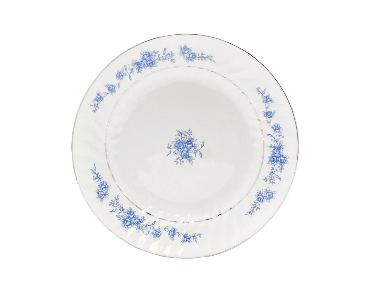 Lynns Paradise Royal Rose 8.25-Inch Soup Plate, Set of 24, ; 999 Fine Silver Trim, Embossed Swirl, Colorful Floral Print, Porcelain