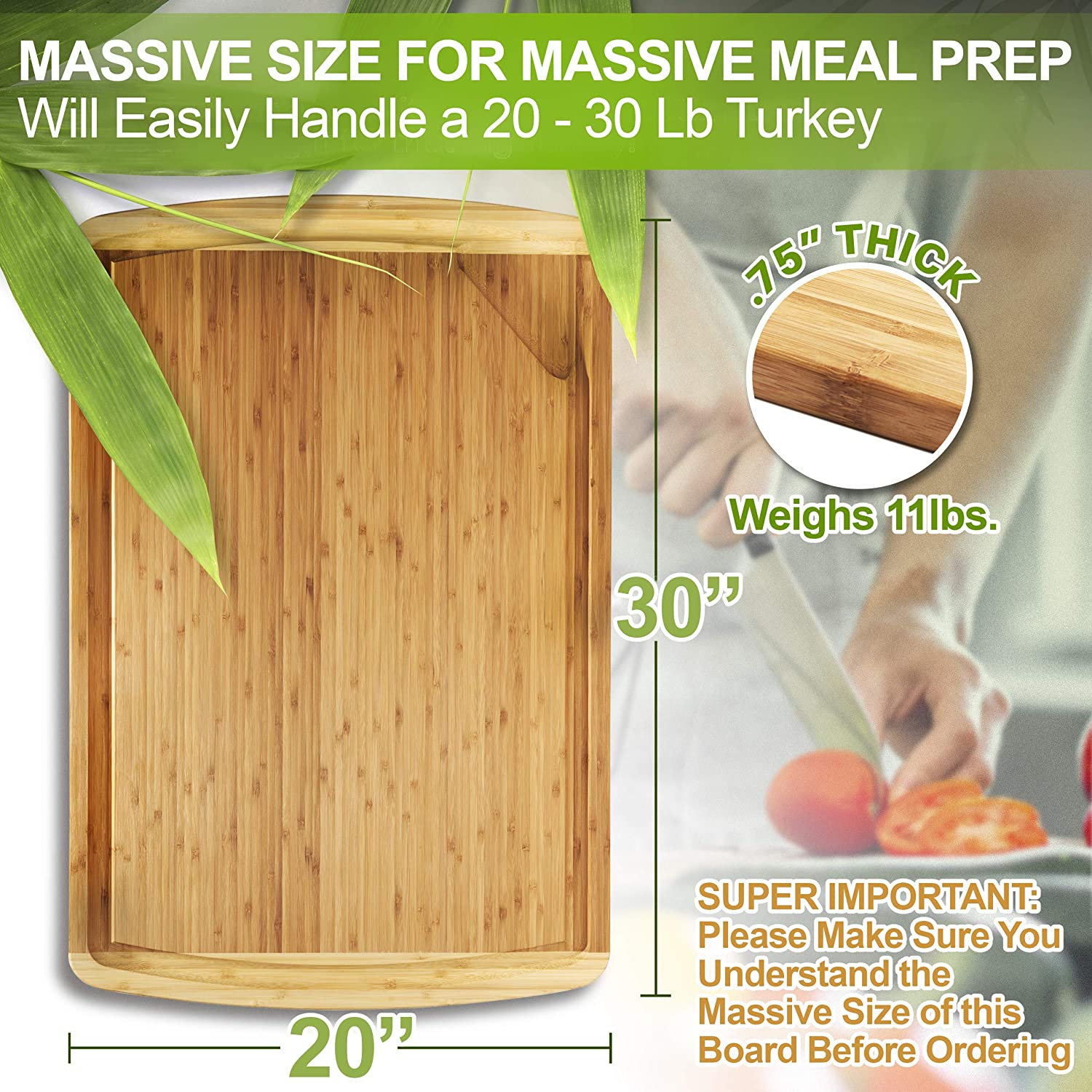 Greener Chef XXXL Bamboo Cutting Board -30x20