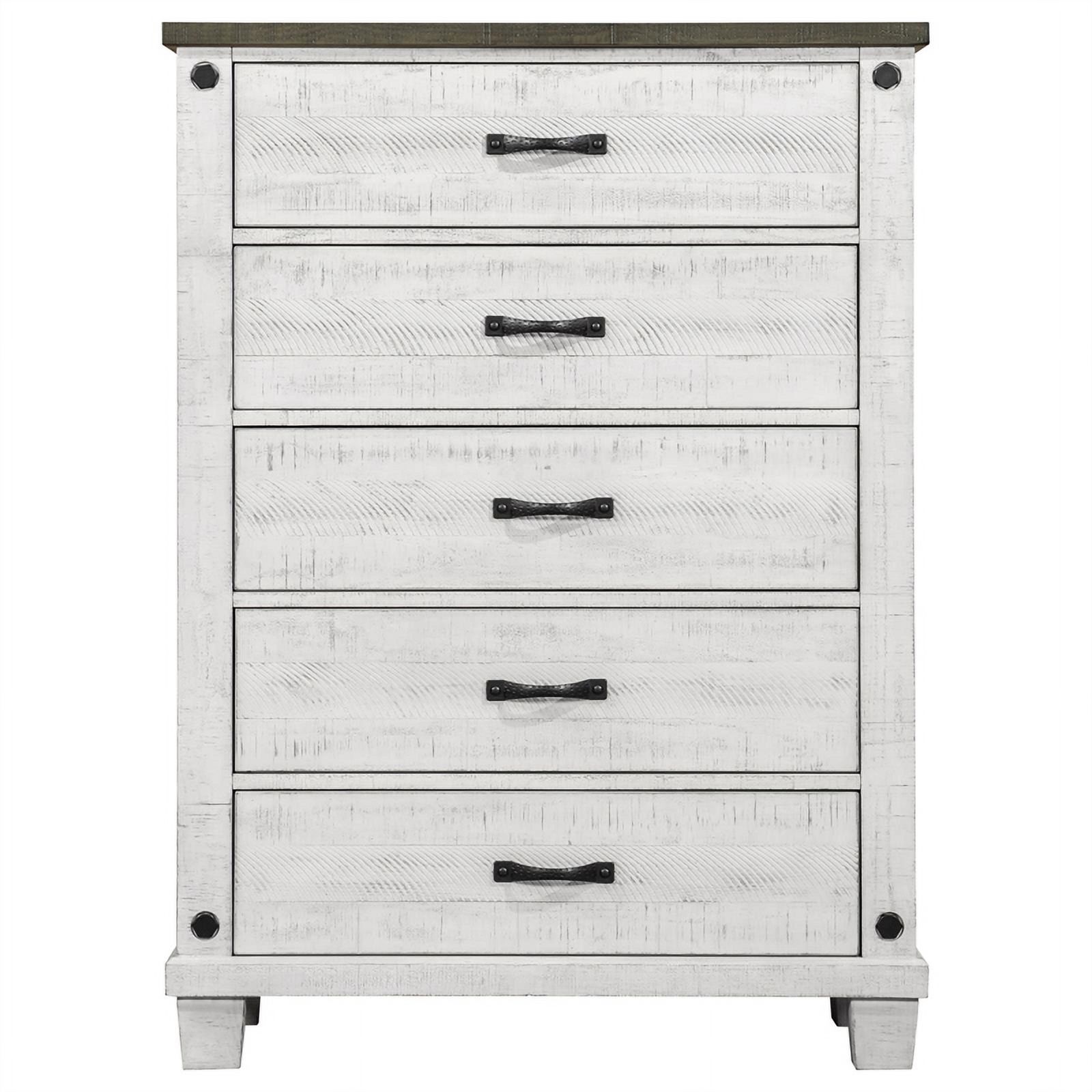 Pemberly Row 5 Drawer Wood Chest Distressed Distressed Gray and White