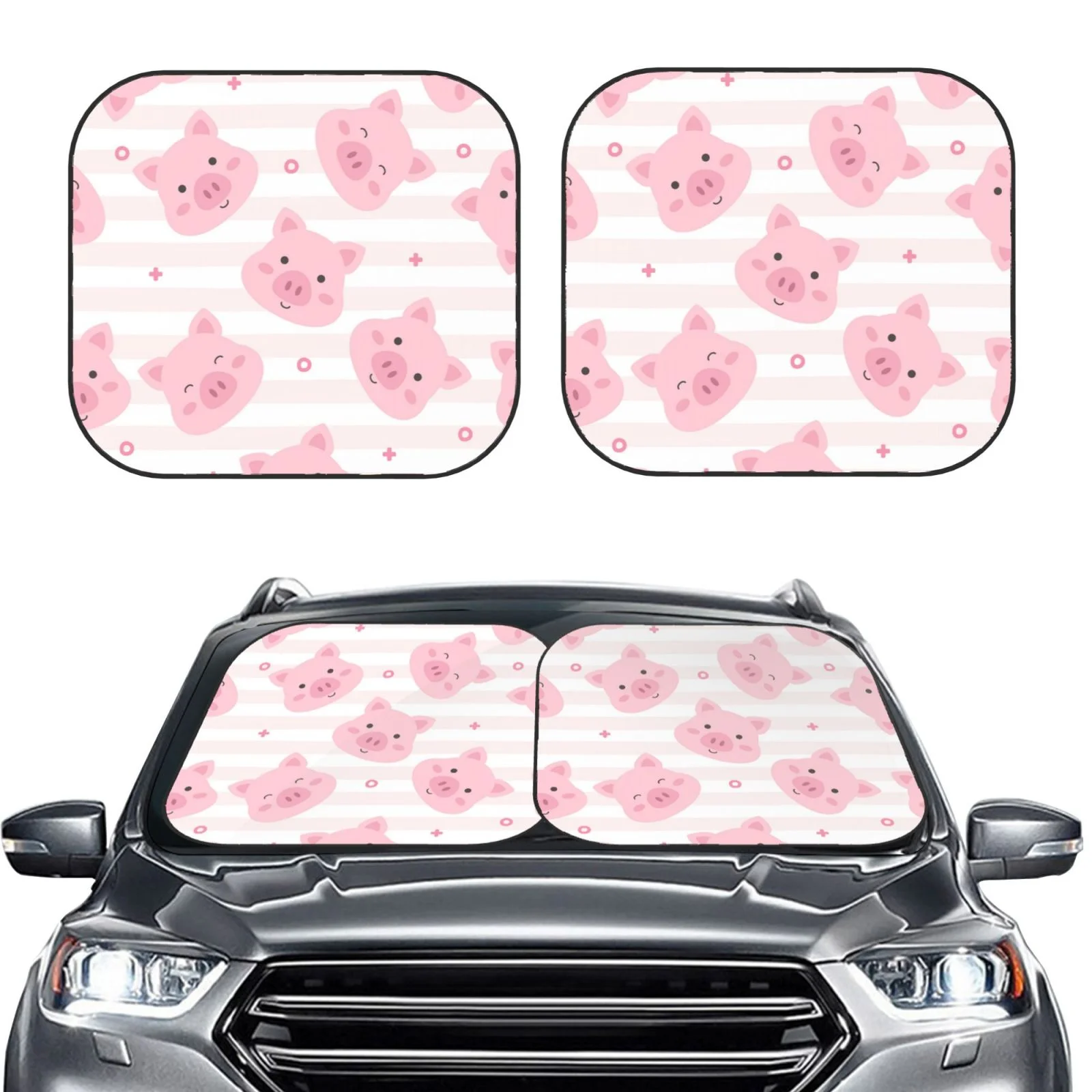Lukts Cartoon Pig Print 2 Piece Car Sun Shade Windshield,Foldable Car Shade Front Windshield With Keeps Your Vehicle Cool, For Most Sedans Suv And Trucks - Small