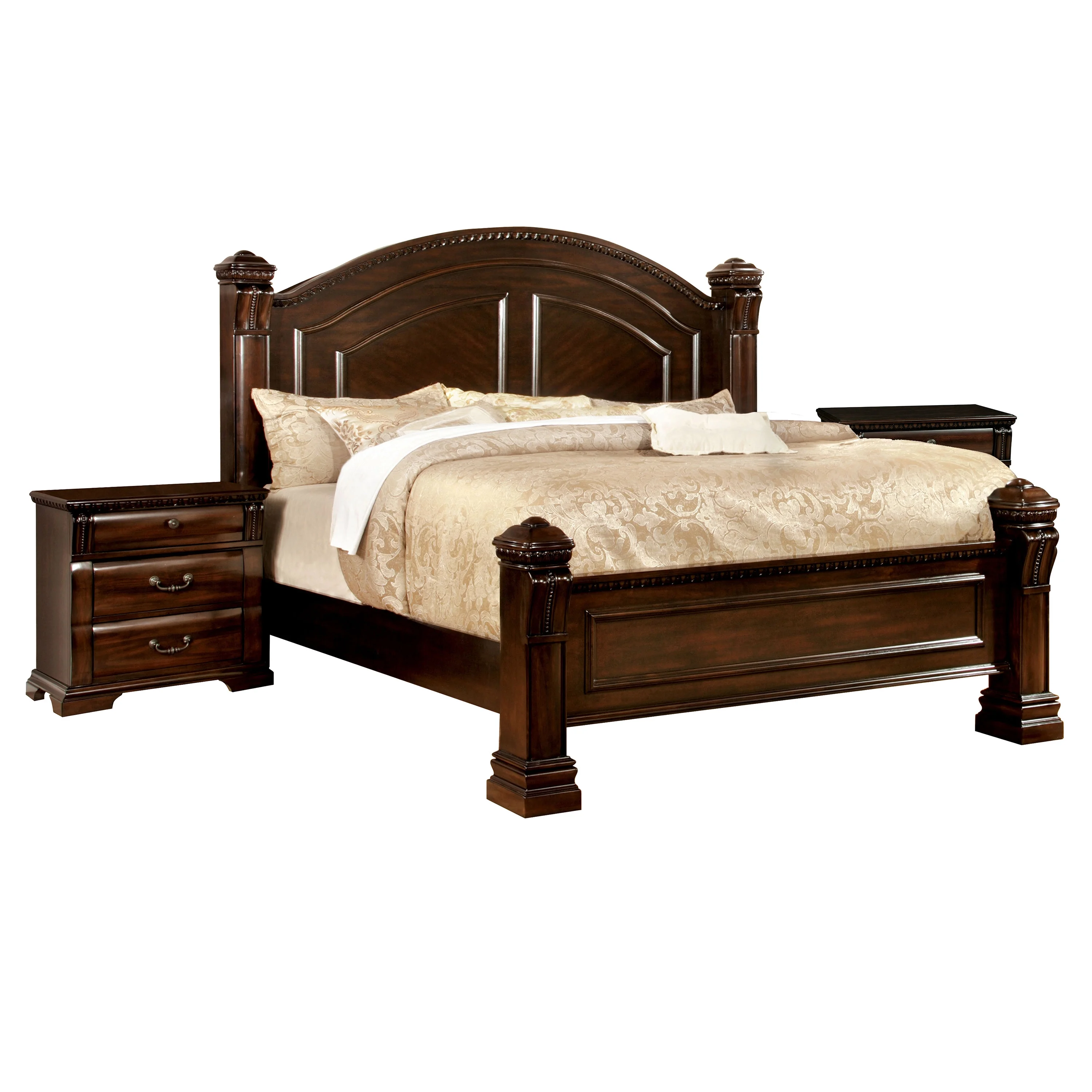 Furniture of America Oulette 3-Piece Solid Wood Bedroom Set in Cherry Finish, Eastern King