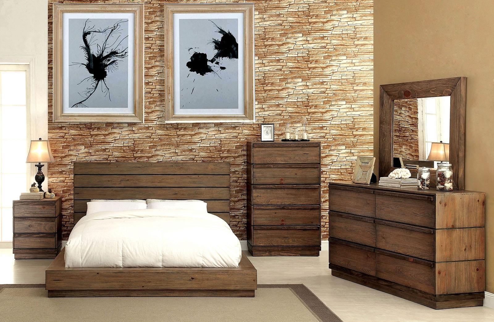 Rustic Natural Solid Wood King Bedroom Set 6pcs FOA CM7623-EK Coimbra